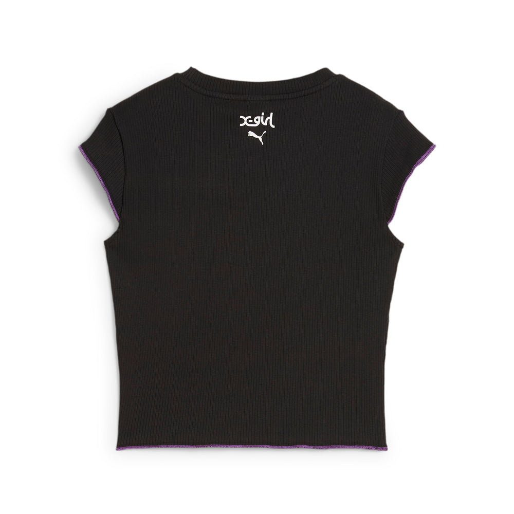 X-Girl Slim Ribbed Graphic Crew Neck Short Sleeve T-Shirt、mySite、gtrtttuynbv