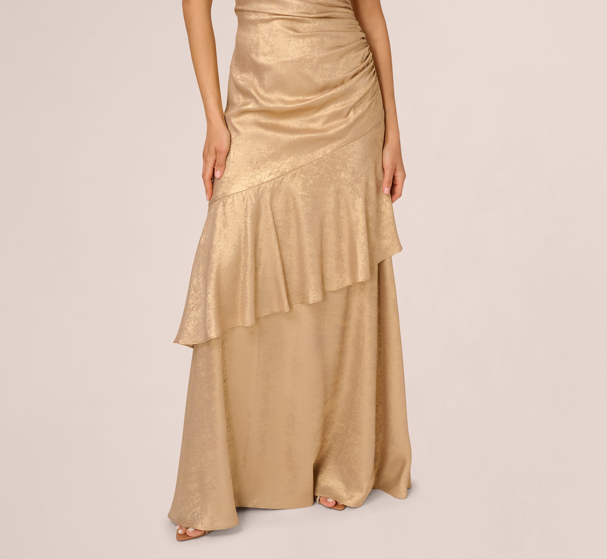 Strapless Foil Flounce Gown In Light Gold、mySite、solidvoid