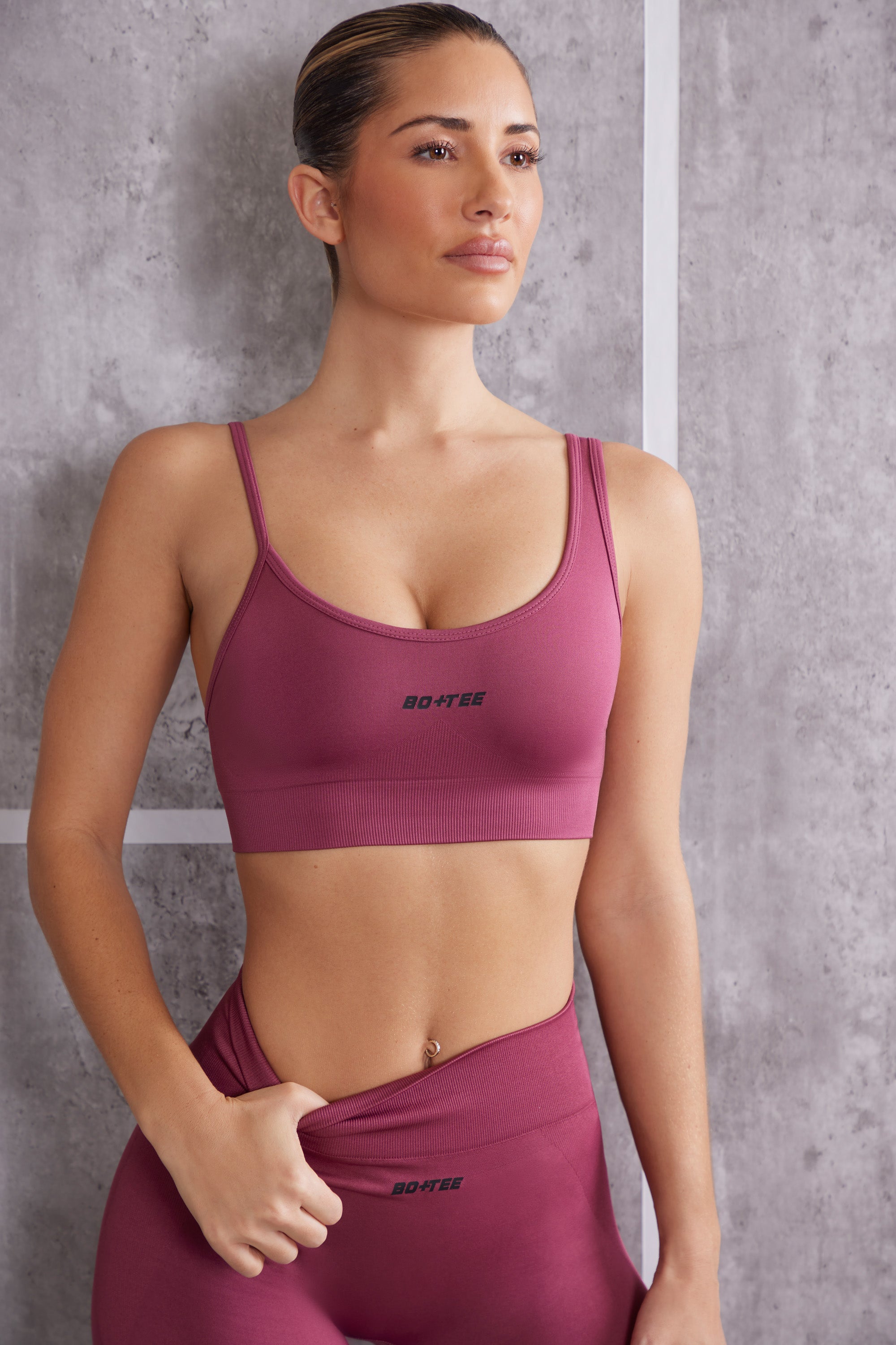 Asymmetric Sports Bra in Dark Rose、mySite、solidvoid