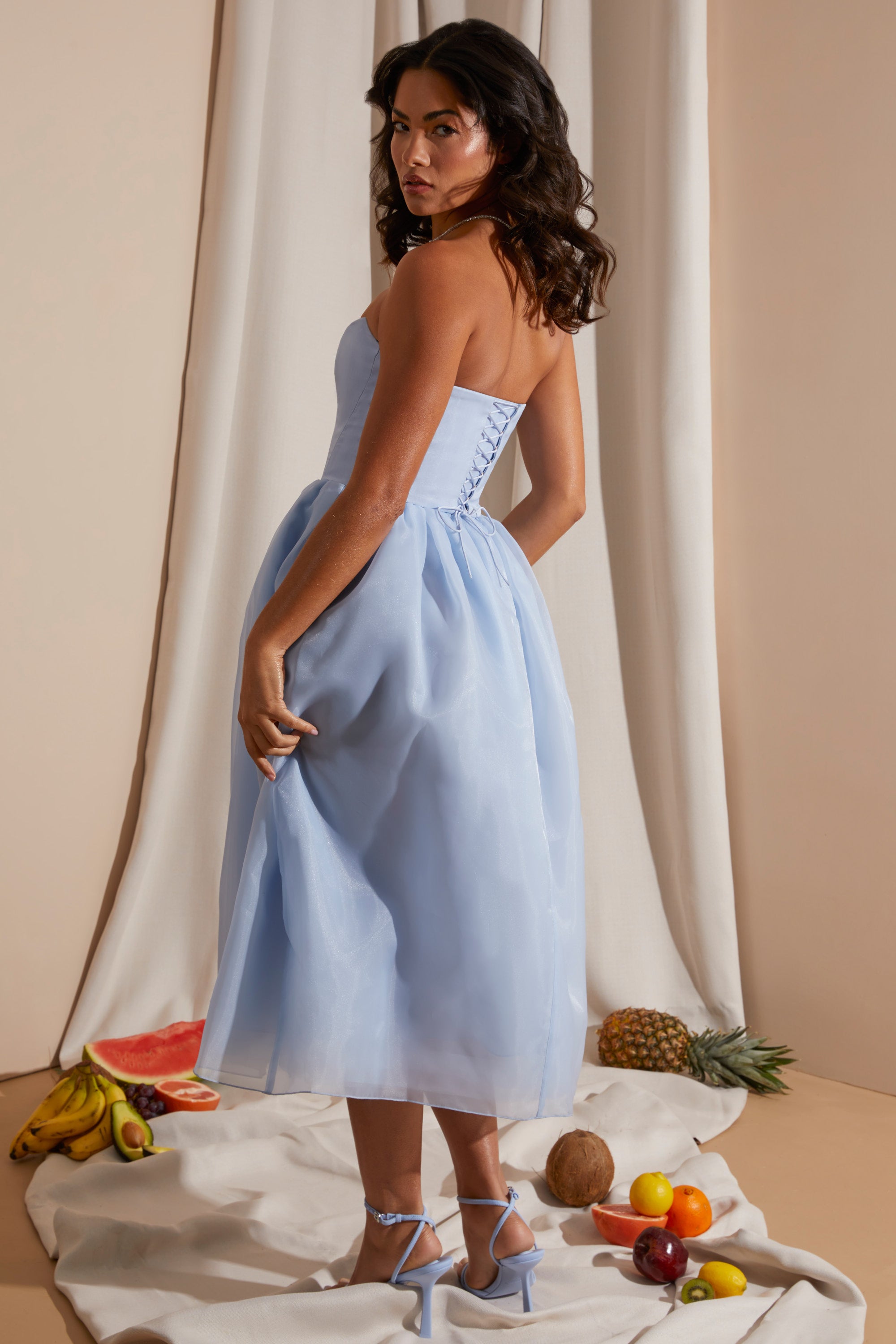  Strapless Corset Tulle Midi Dress in Blue、mySite、sugarbowlscore