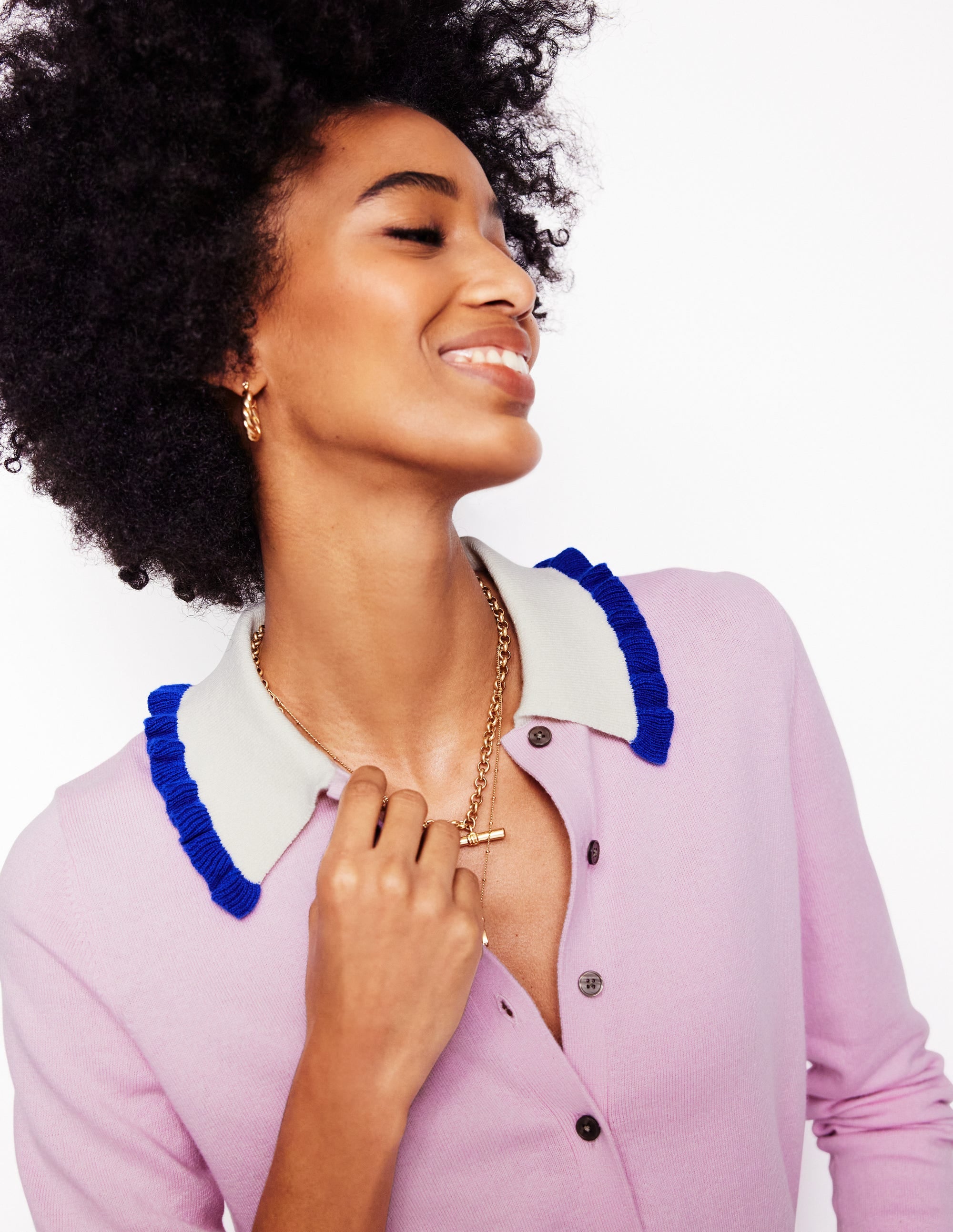  Frilled Cotton Blend Cardigan-Soft Lavender Pink、mySite、ashleygrahame