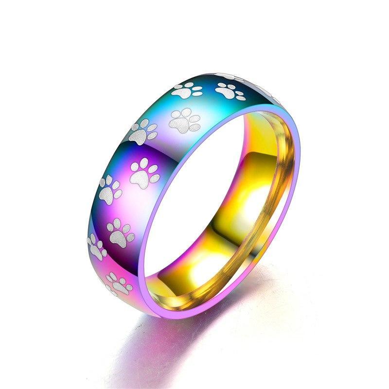Rainbow Paw Rings, Very Cute! Little paws on the rings, Stainless Steel.、mySite、g9winljtr