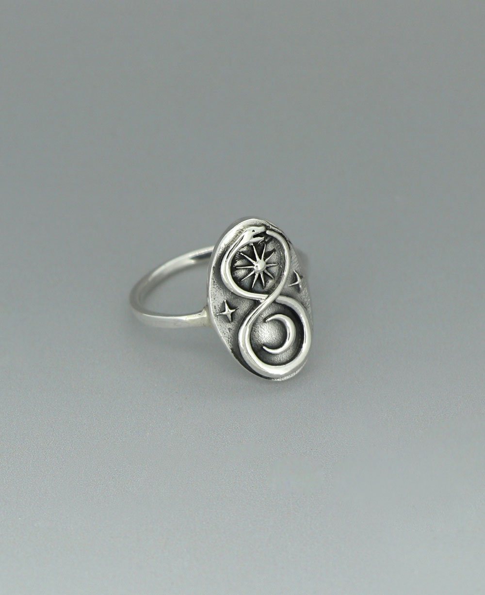 Endless Energy Sun and Moon Infinity Snake Sterling Silver Ring、mySite、topwebapps