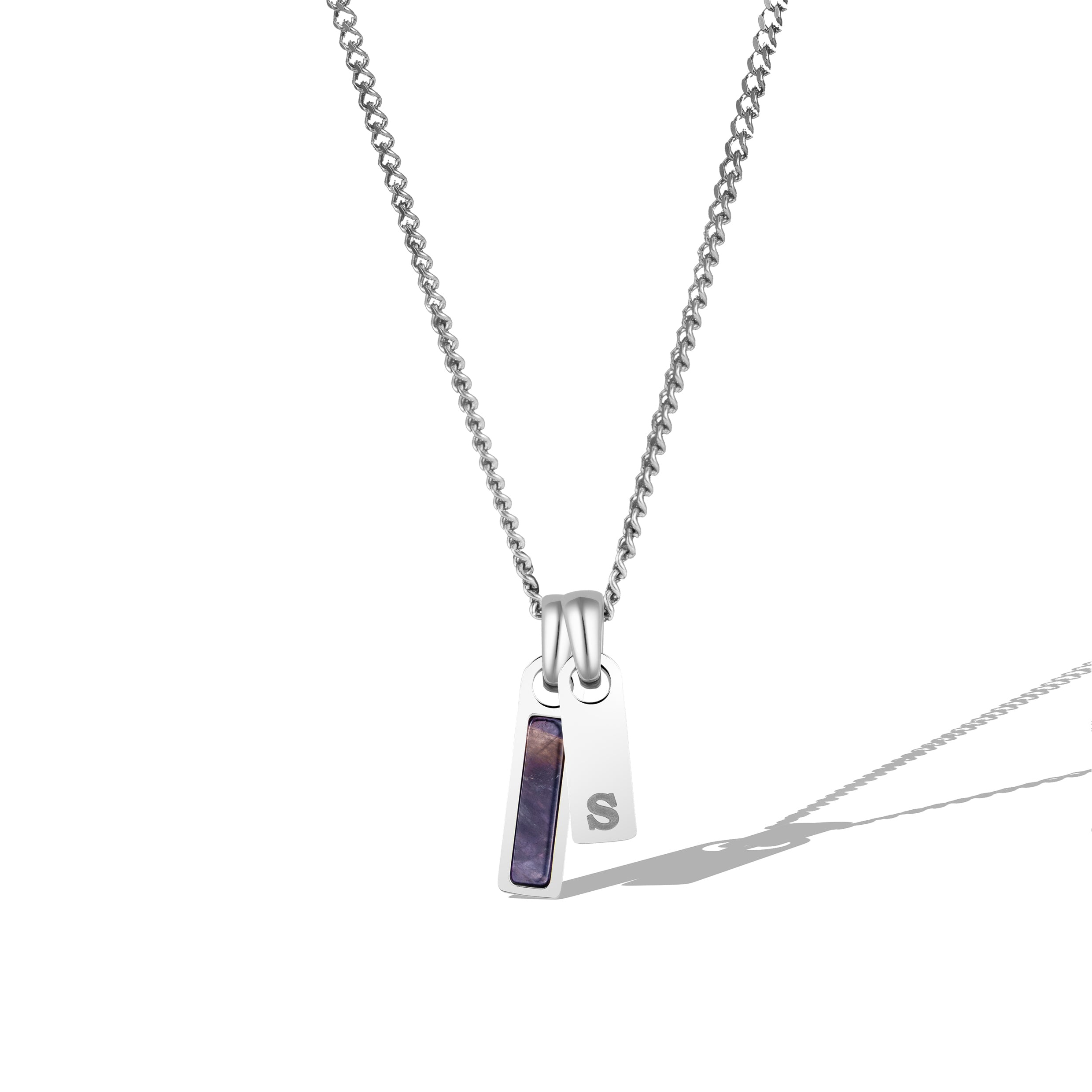Birthstone & Initial Tag Necklace - Silver、mySite、botmansion