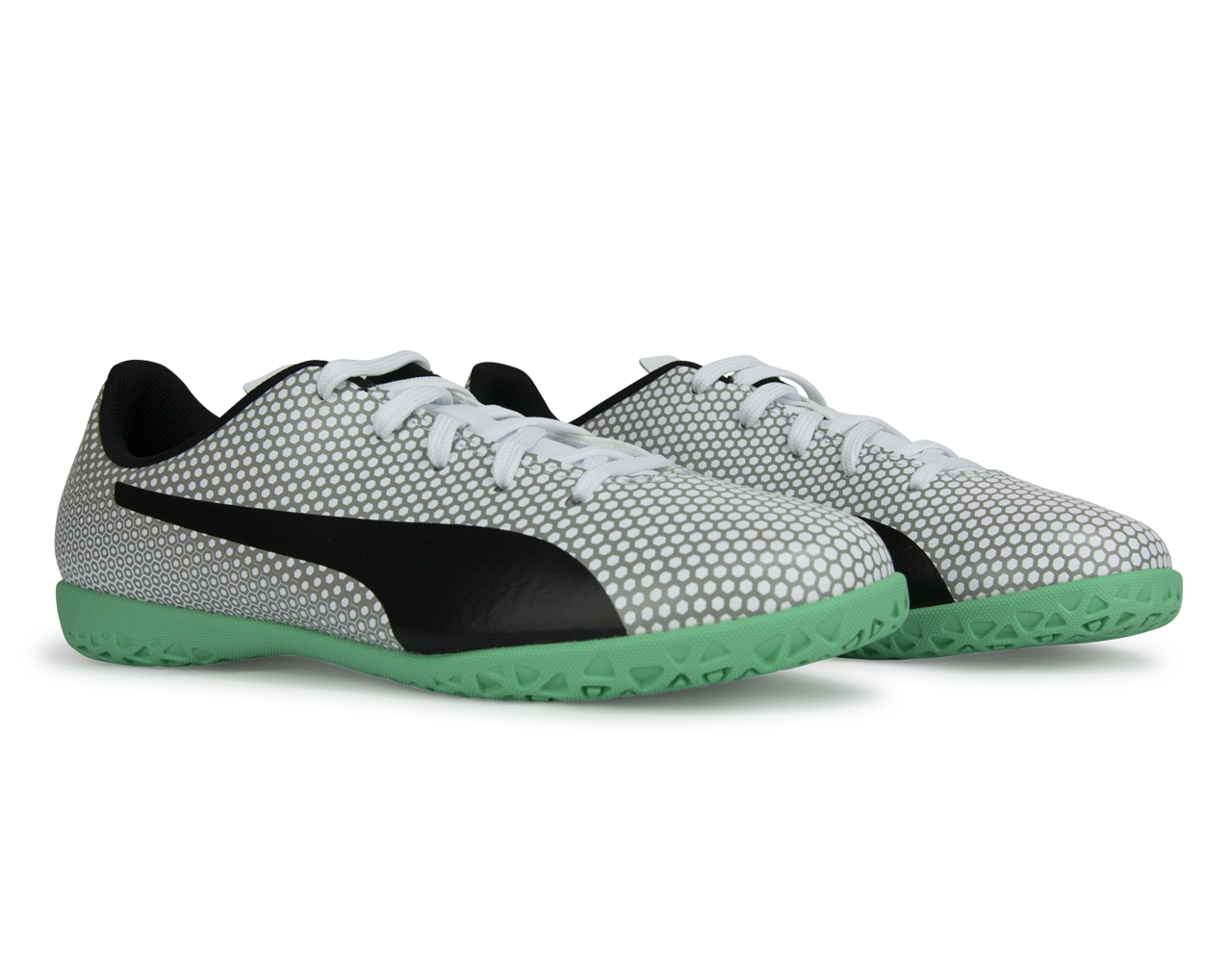 PUMA Kids Spirit Indoor Soccer Shoes White/Black/Silver、mySite、noshort