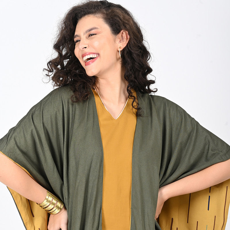 Modal Printed Co Ord Set For Women | Overlay, Top & Trouser | V Neck | Mustard & Cream、mySite、camillekostekn