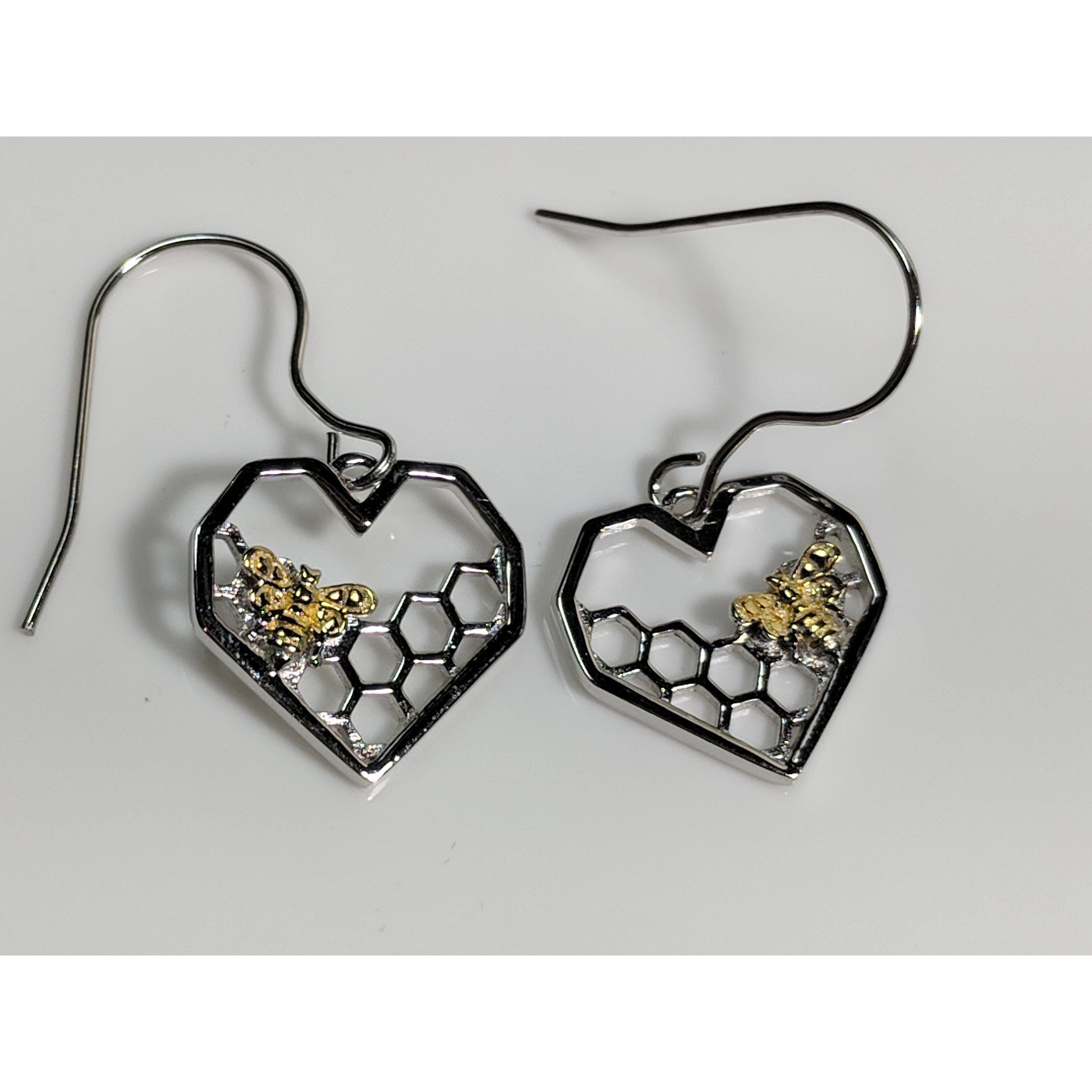 Honey Bee Heart Comb Earrings 925 Sterling SIlver for Bee Lovers、mySite、g9winljtr