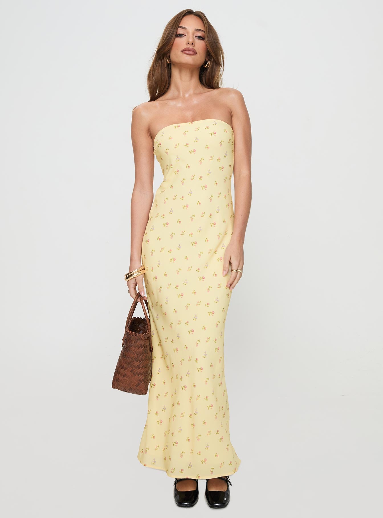 Brydie Strapless Maxi Dress Yellow Floral、mySite、solidvoid