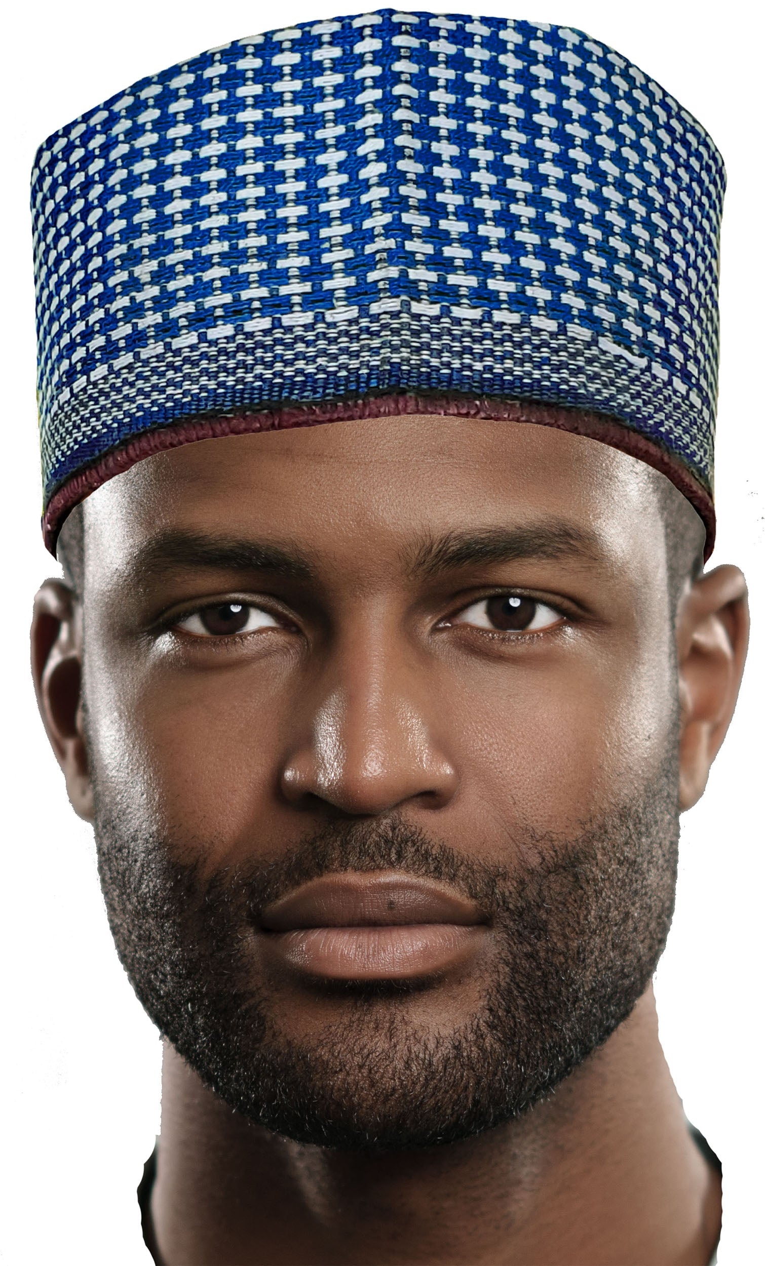 Hassan Blue and White Hausa Mallam Cap Fulani Hula Hand-Crafted African Traditional Kufi hat DPH627、mySite、solidvoid