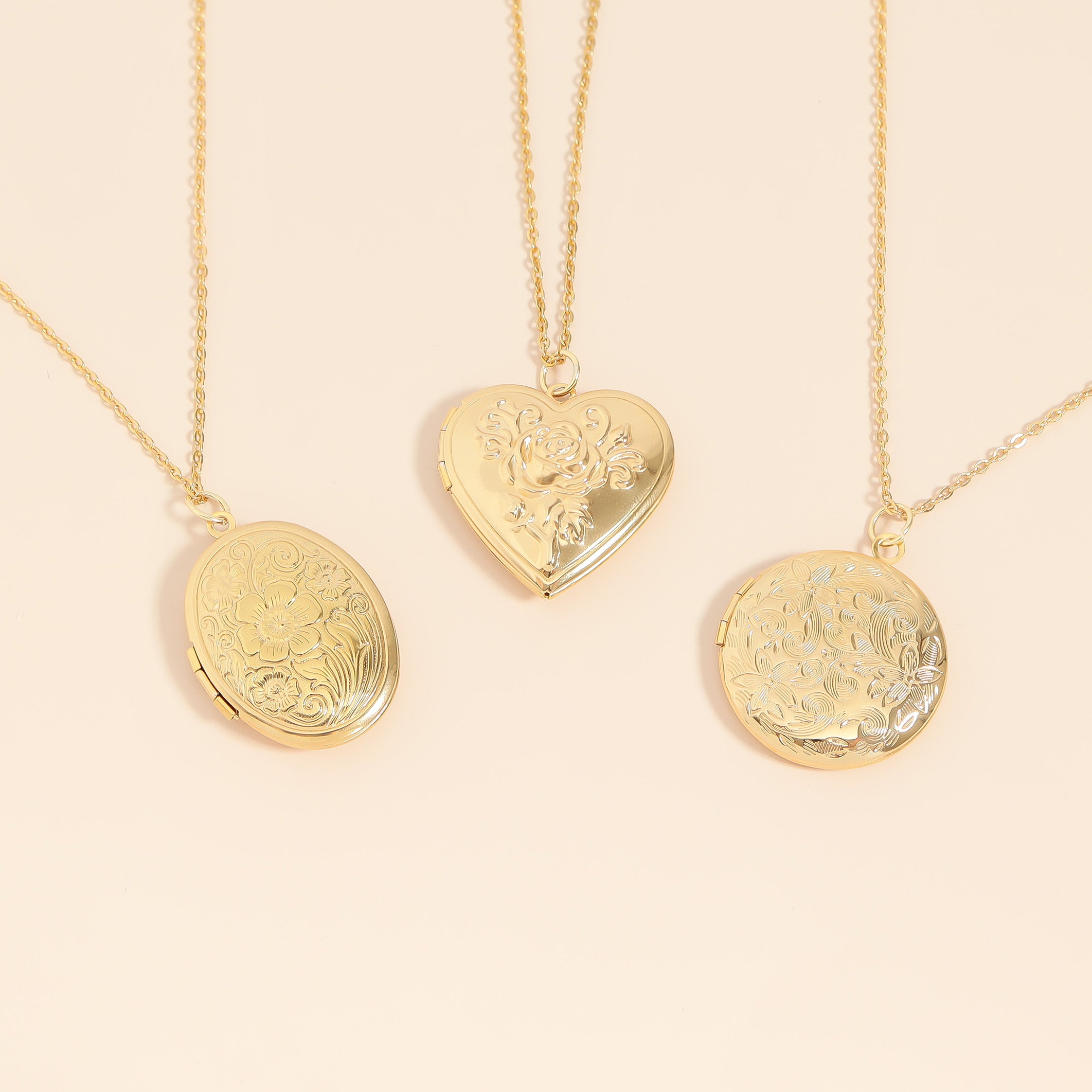 18K Gold PVD Stainless Steel Round Floral textured Locket / PDL0240、mySite、dreamappss