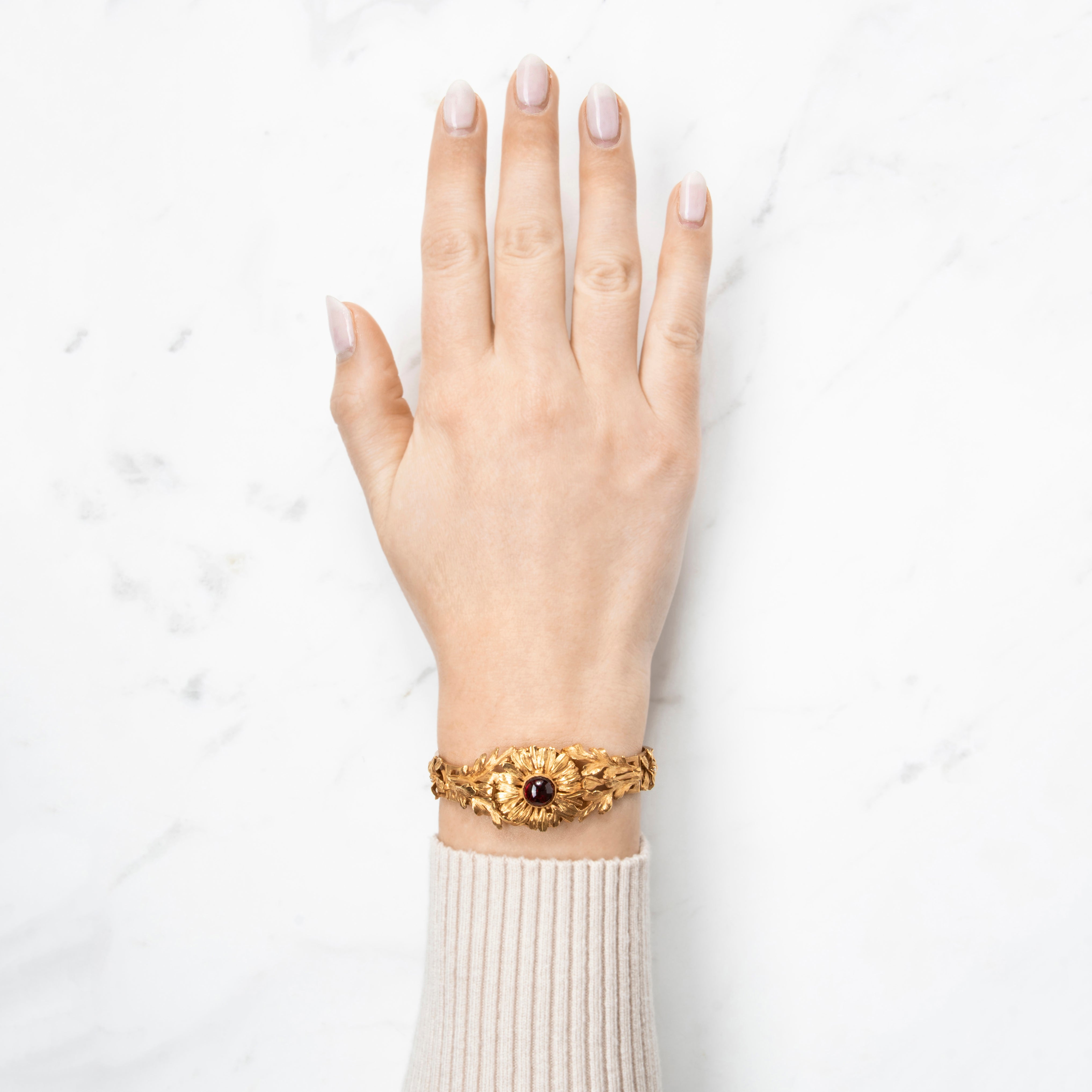 Antique Rare 18k Yellow Gold 2.61ct Garnet Diamond Handcrafted Bracelet 6.25、mySite、hinf8tx79