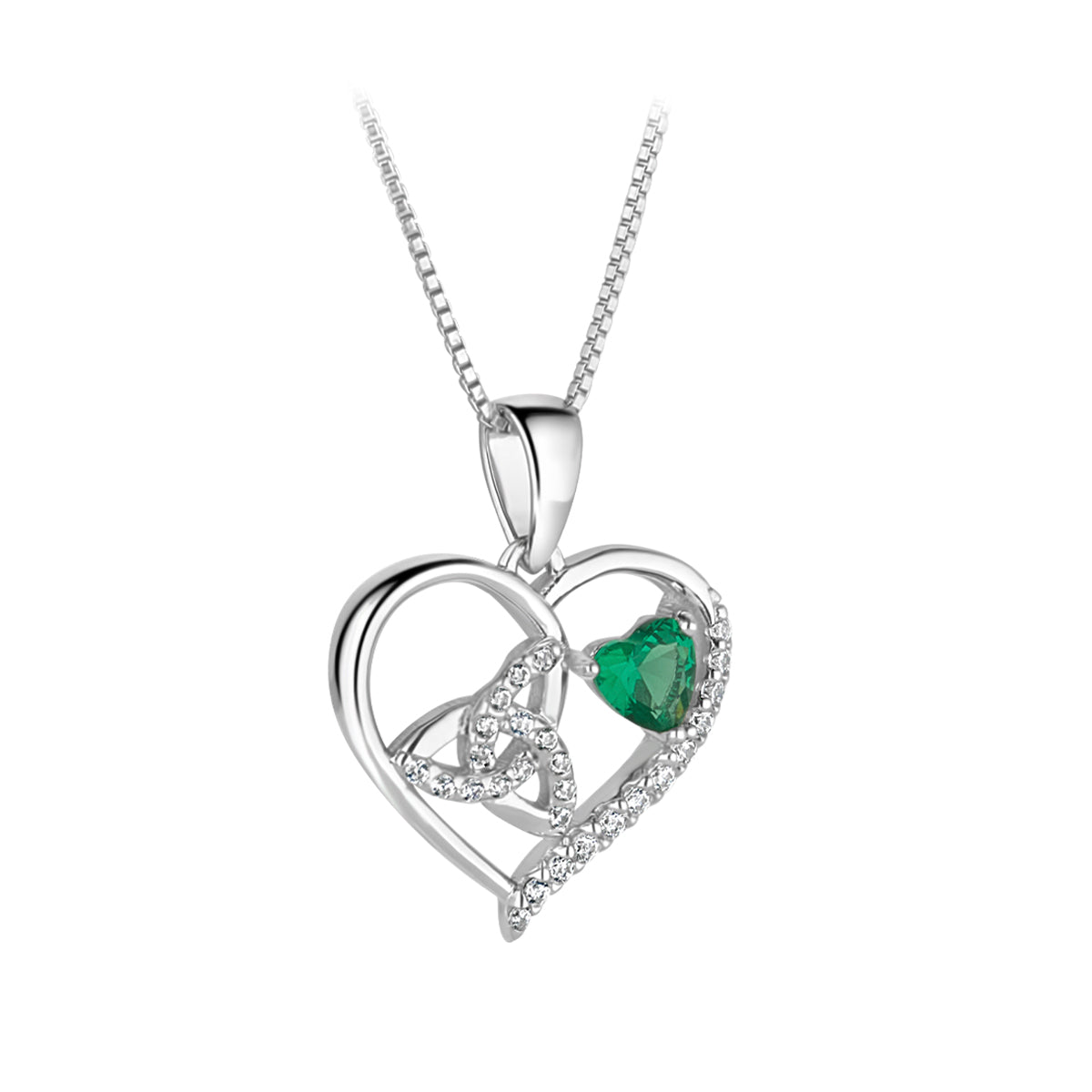 Sterling Silver Green Cz Trinity Knot Heart Necklace、mySite、botmansion