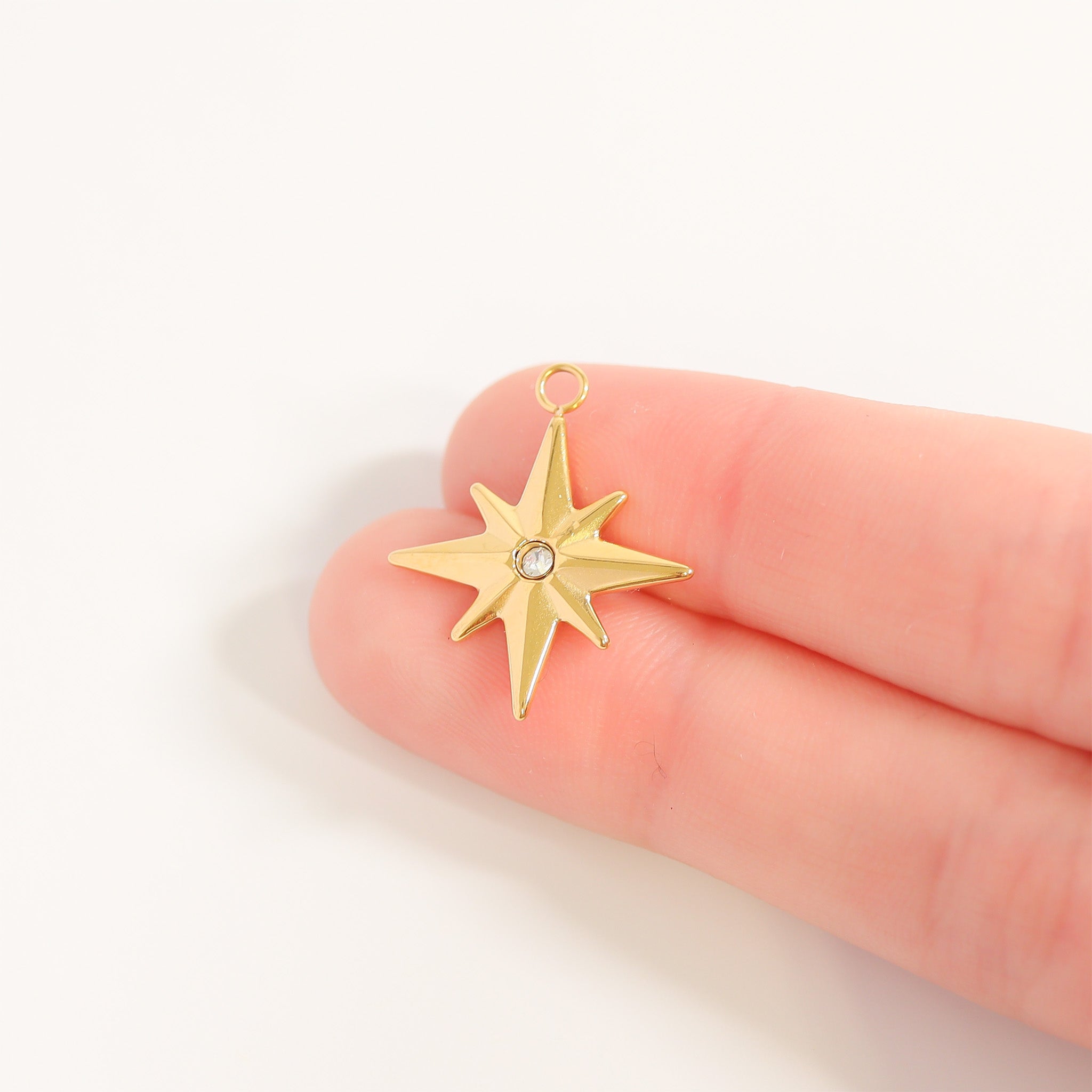 18K Gold PVD Stainless Steel CZ Compass Star Charm / PDL0205、mySite、dreamappss
