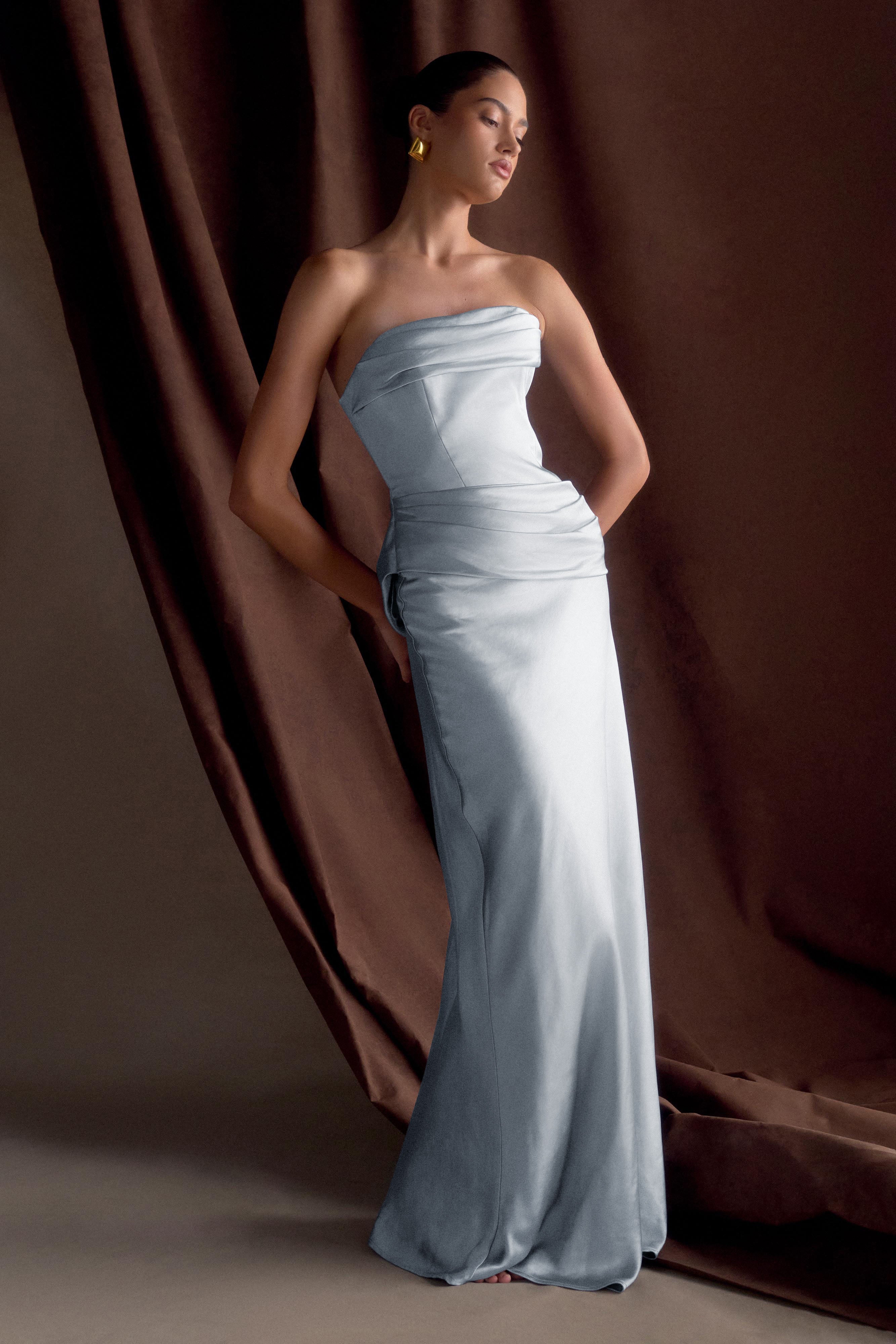 Jasmine Strapless Satin Maxi Dress - Frosted Blue、mySite、solidvoid