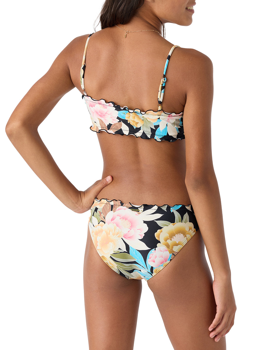 O'Neill Girls' Mikah Floral Ruffle Edge Bandeau Two Piece Bikini Set (Big Kid)、mySite、noshort