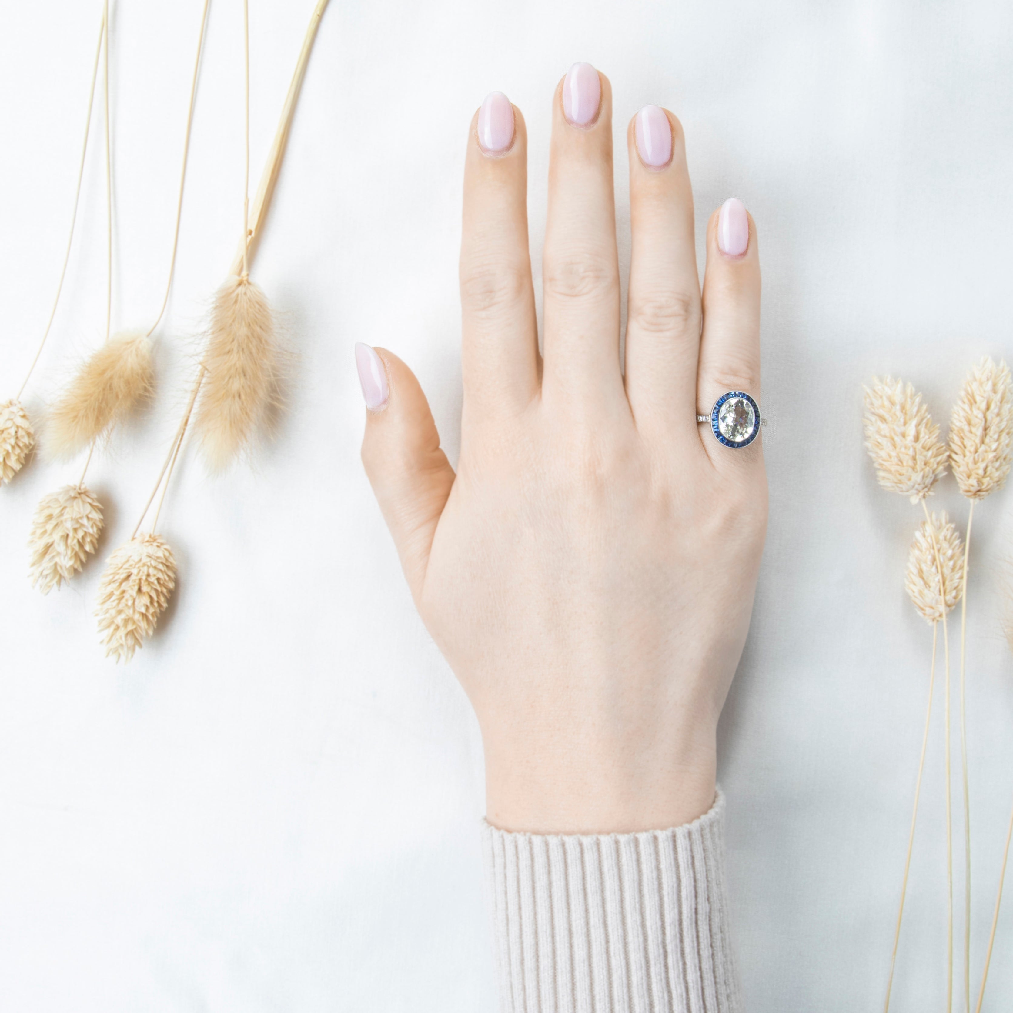 Vintage Platinum 1.488cttw Old Mine Cut Diamond Blue Sapphire Incredible Halo Ring、mySite、hinf8tx79