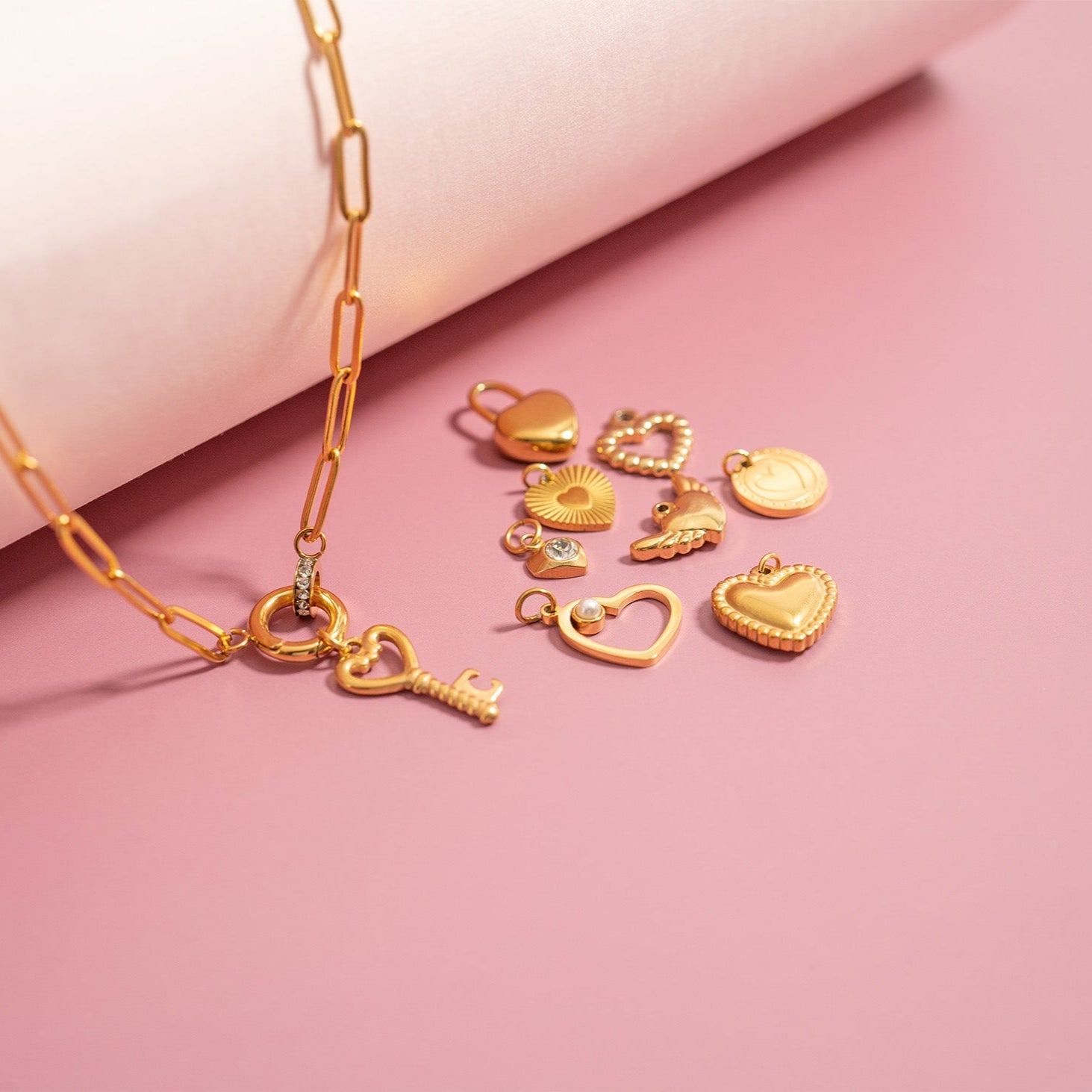 18K Gold PVD Stainless Steel Heart Charm Set / BND0066、mySite、dreamappss