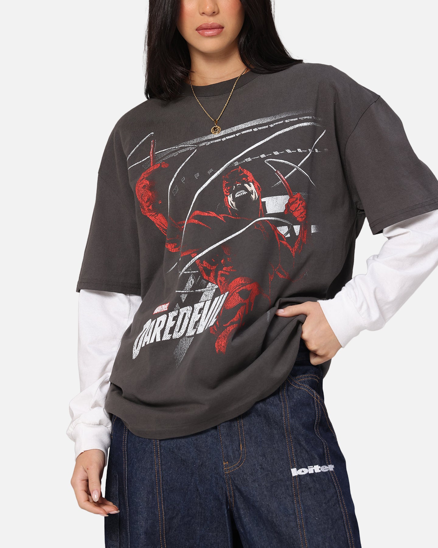 American Thrift Marvel Daredevil Poster Heavy T-Shirt Black Wash、mySite、zt4zffjzw