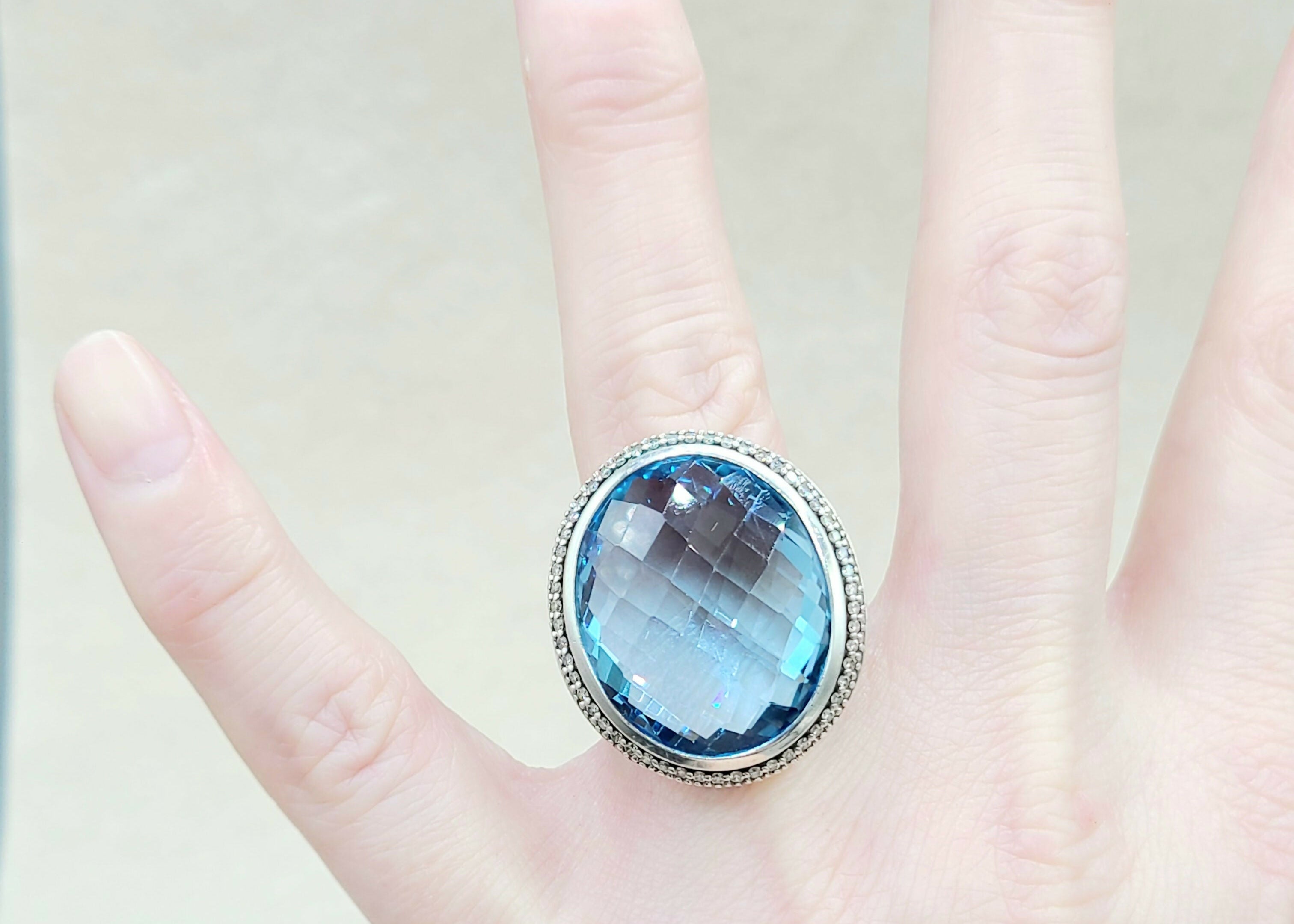 David Yurman Signature Oval Ring Blue Topaz & Diamonds、mySite、hinf8tx79