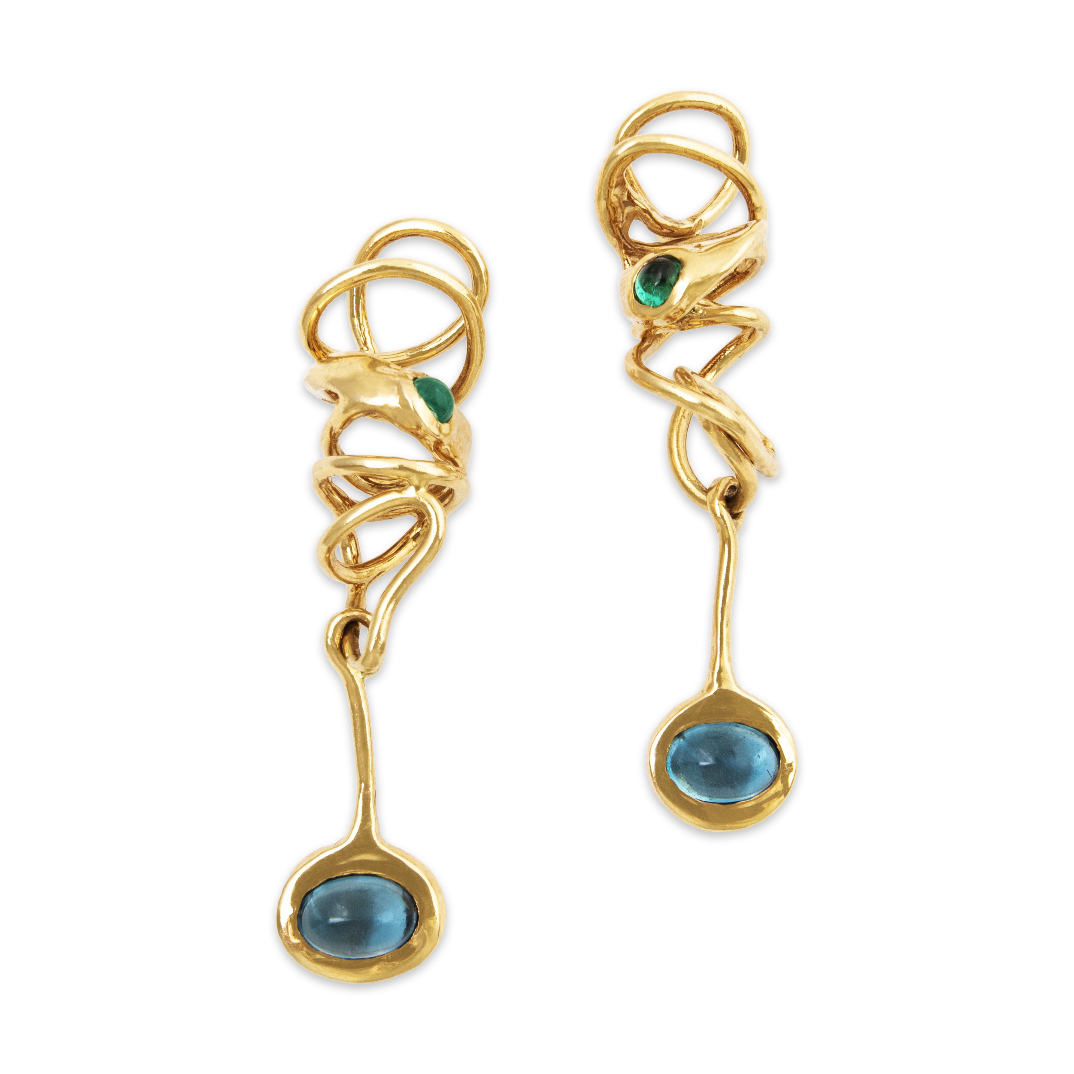 Vintage Unusual 14k Yellow Gold 1.9cttw Topaz Emerald Spiral Dangle Earrings、mySite、hinf8tx79