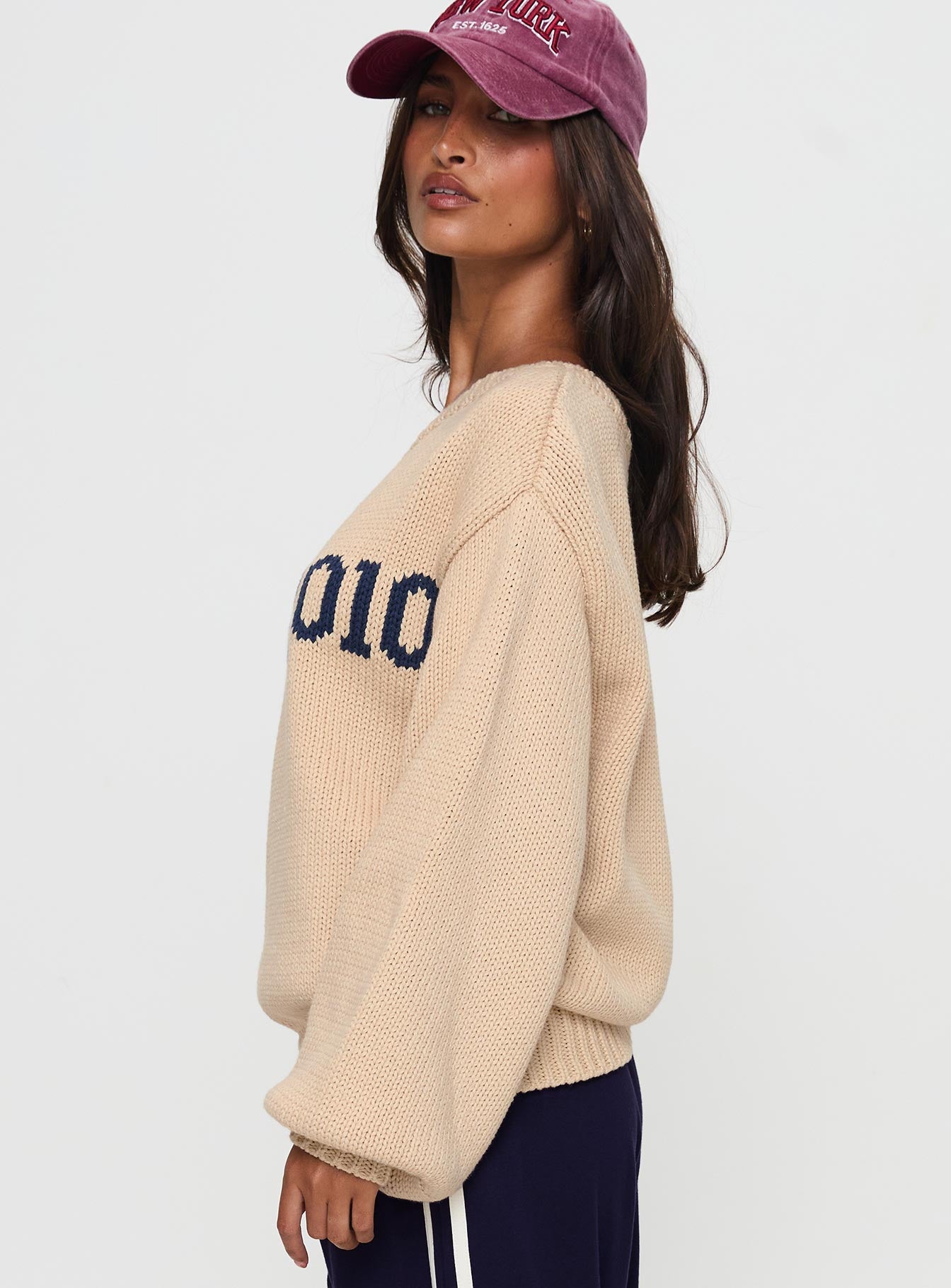 Jadynn Off Shoulder Knit Sweater Cream、mySite、solidvoid