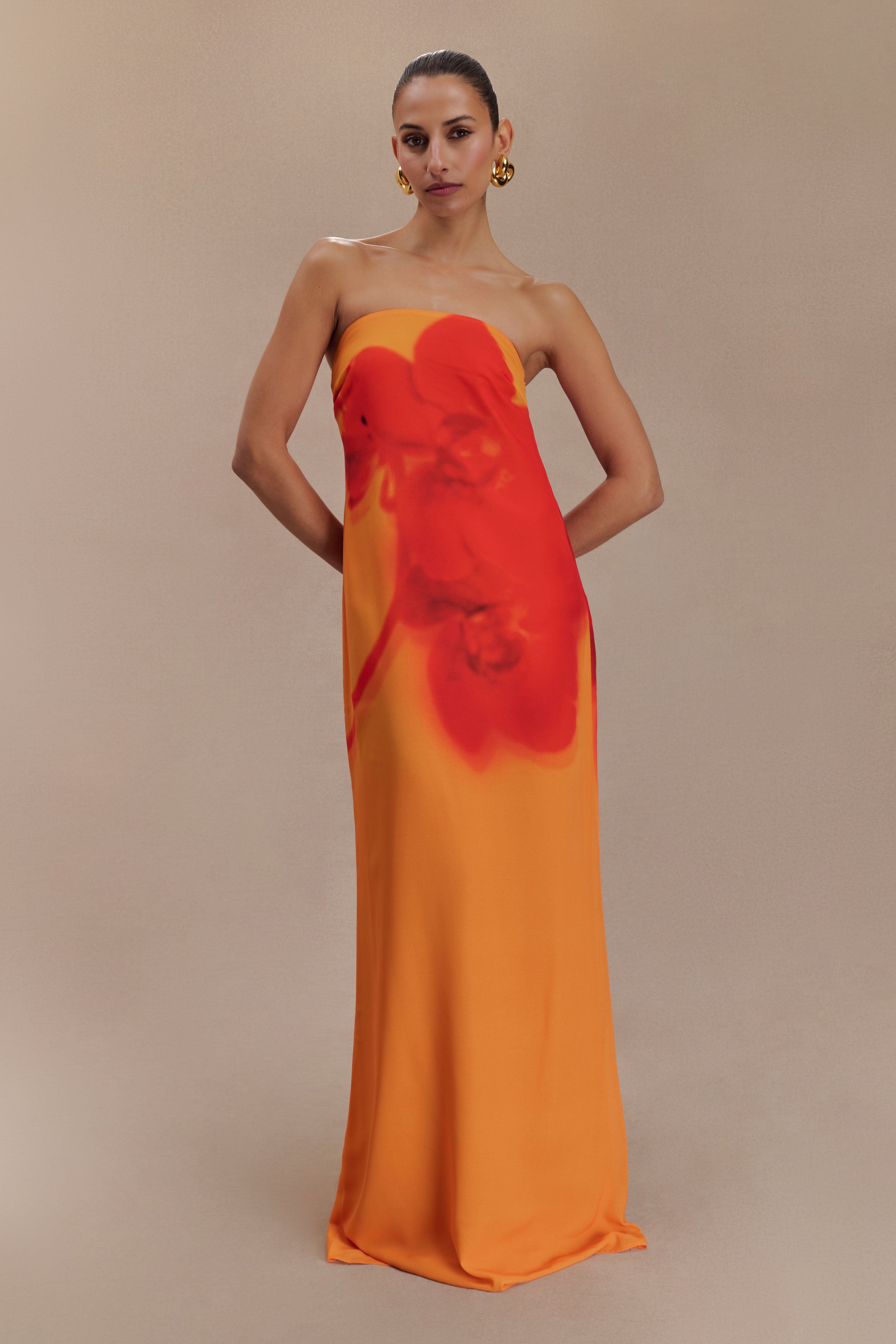 Amaya Strapless Chiffon Maxi Dress - Koi Orchid Print、mySite、solidvoid