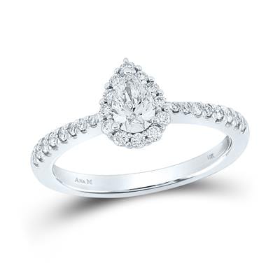3/4 CTTW Pear with Halo Diamond Engagement Ring 14K White Gold Certified Bridal Ring、mySite、g9winljtr