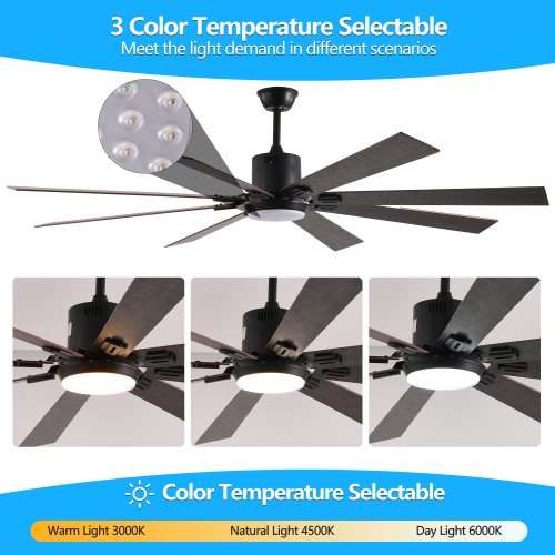 65 Inch Black Ceiling Fan with Light, 5-Blade Dimmable LED Ceiling Fan with Remote Control, Modern Quiet Design for Living Room and Bedroom (Silent/6-Speed/Reversible/DC Motor)、、eastwooduniform