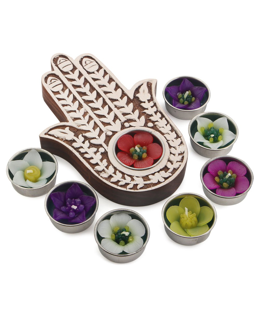 Hamsa Tea light Holder With 8 Floral Tea lights、mySite、topwebapps