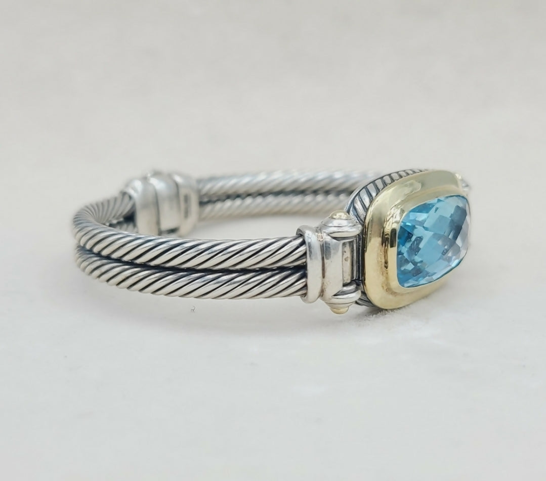 David Yurman Albion Double Cable Bracelet 鈥?Blue Topaz & Gold、mySite、hinf8tx79