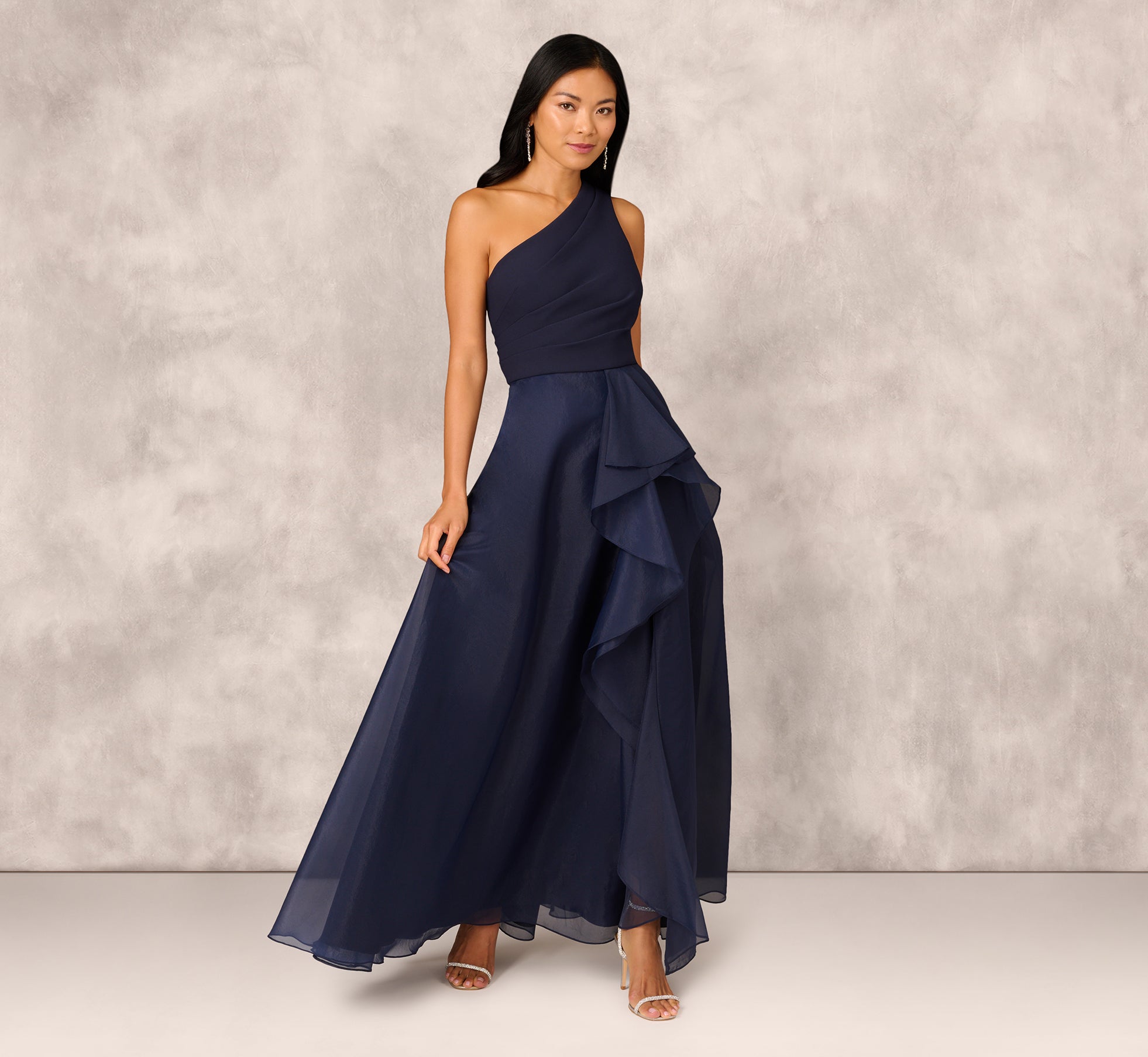 Draped Organza One Shoulder Ballgown In Twilight、mySite、solidvoid