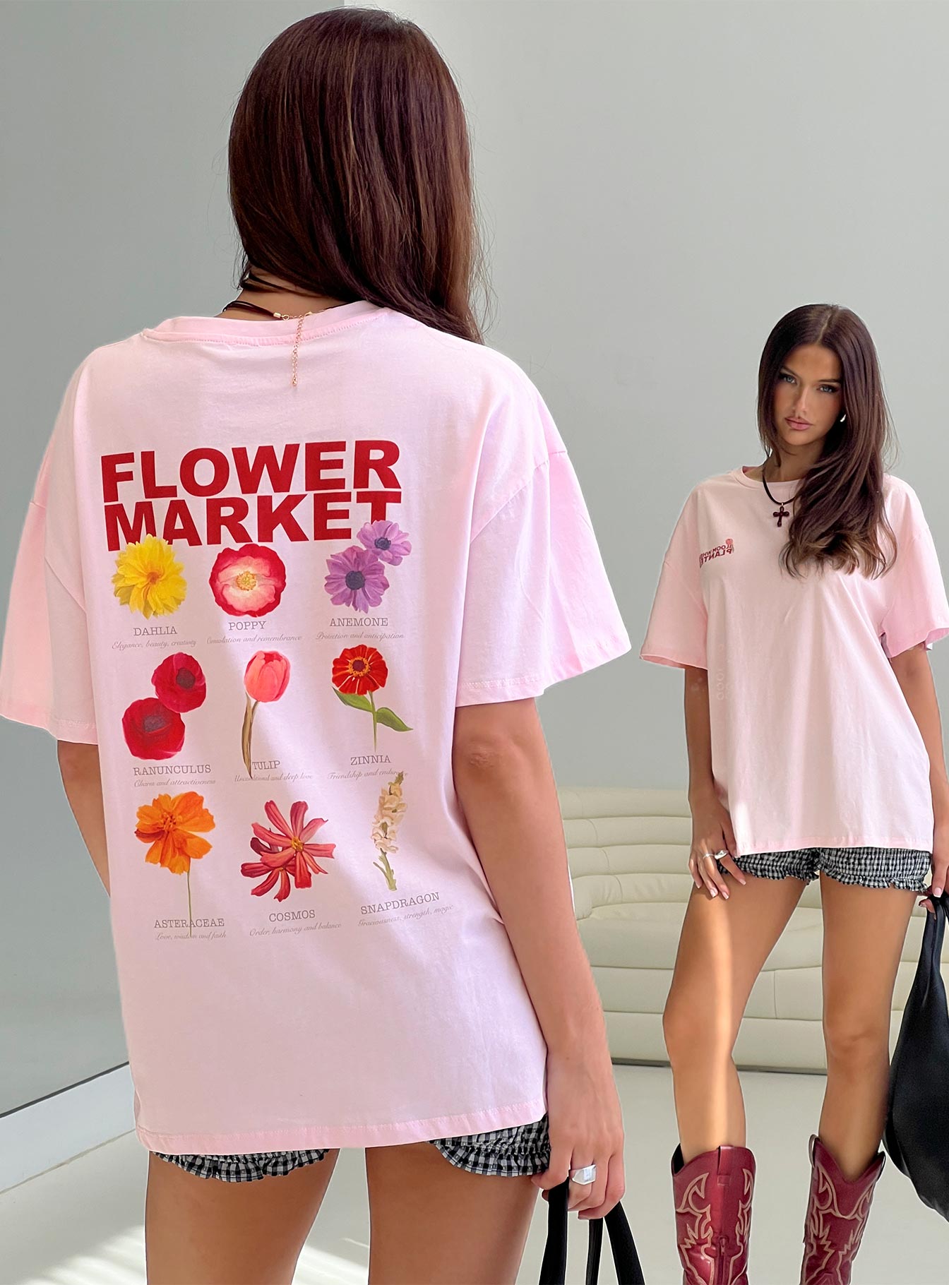 Flower Chart Oversized Tee Pink、mySite、solidvoid
