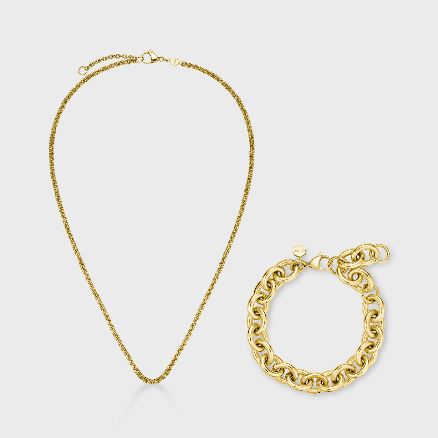  Gift Box Essentielle Double Link Necklace and Round Chain Bracelet, Gold Colour