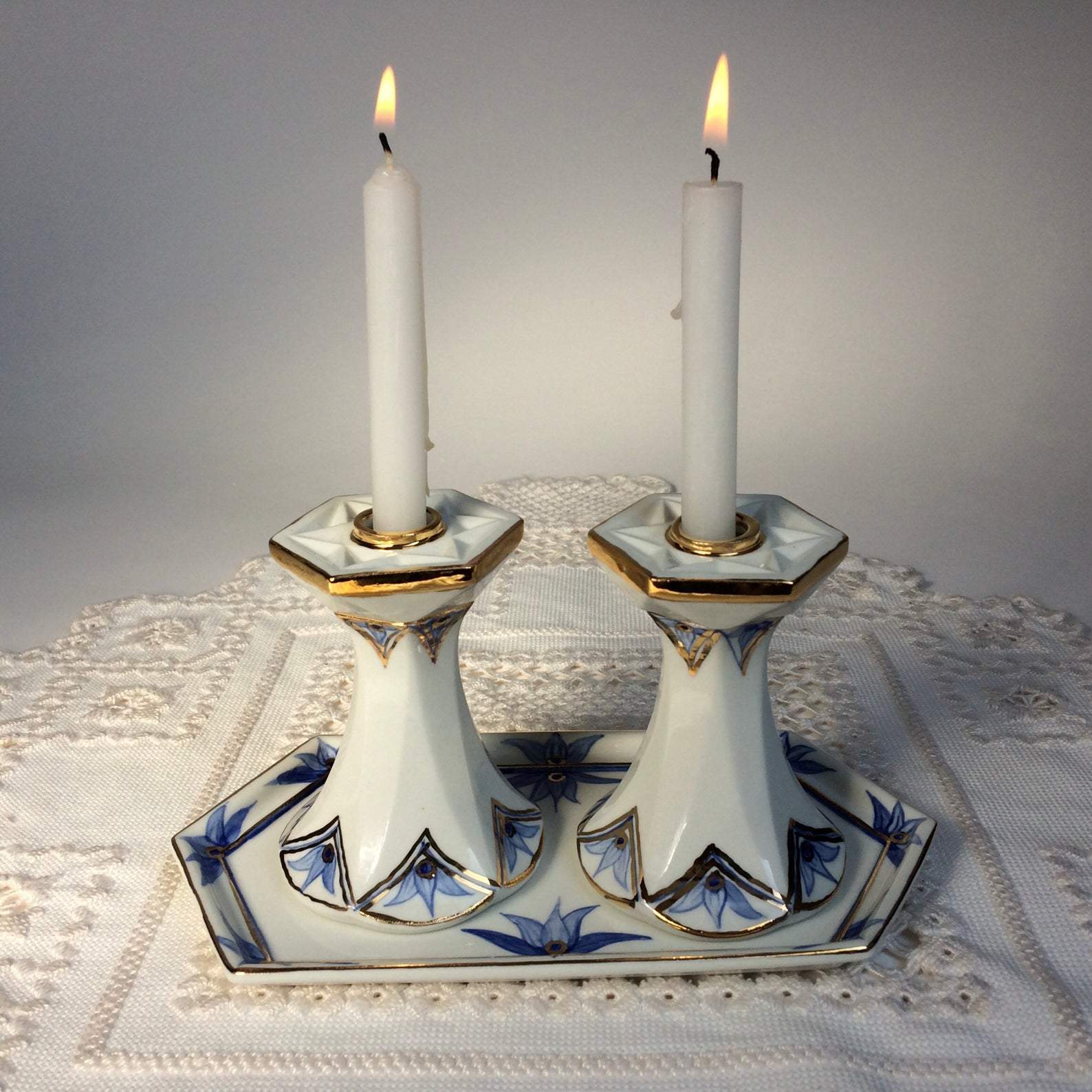 Blue and White Porcelain Shabbat Candlesticks、mySite、topwebapps