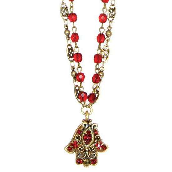 Michal Golan Ruby Red Double Chain Hamsa Necklace、mySite、topwebapps