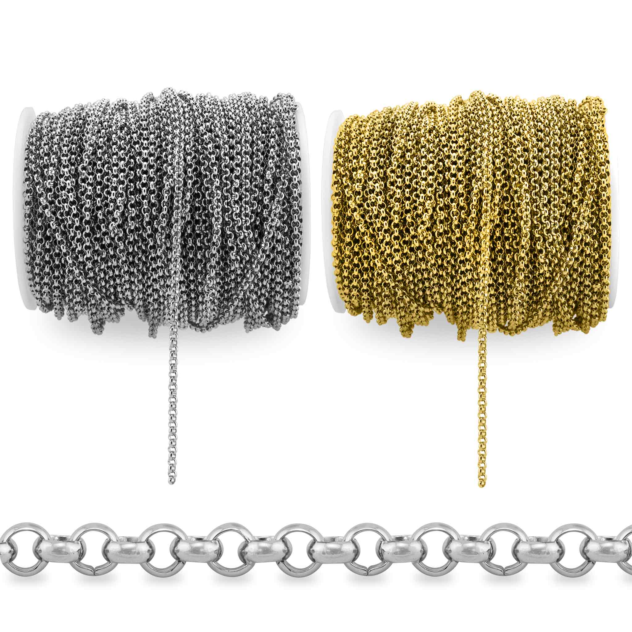 3mm 18K Gold PVD Stainless Steel Rolo Permanent Jewelry Chain By The Foot / SPL1001、mySite、dreamappss