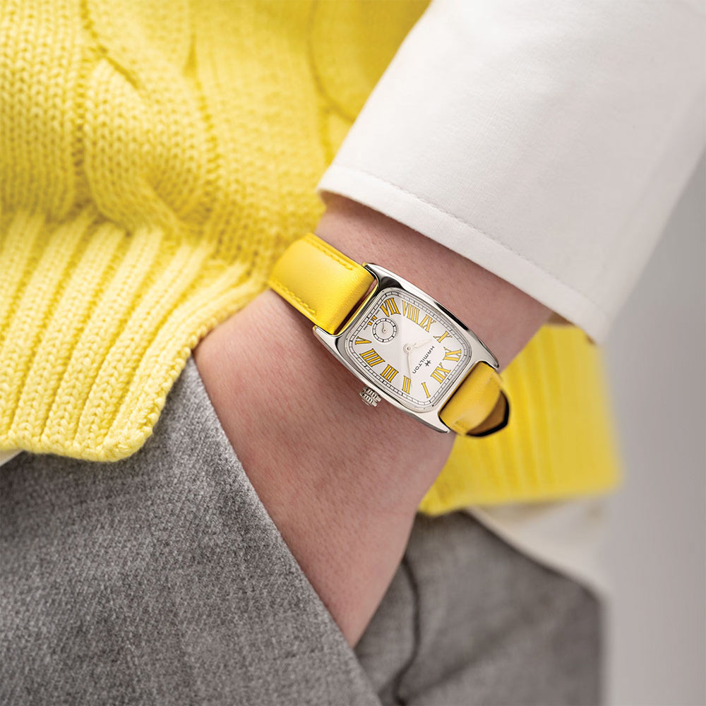  American Classic Boulton Small Second Quartz Medium 24mm x 27mm - White on Yellow Leather Strap