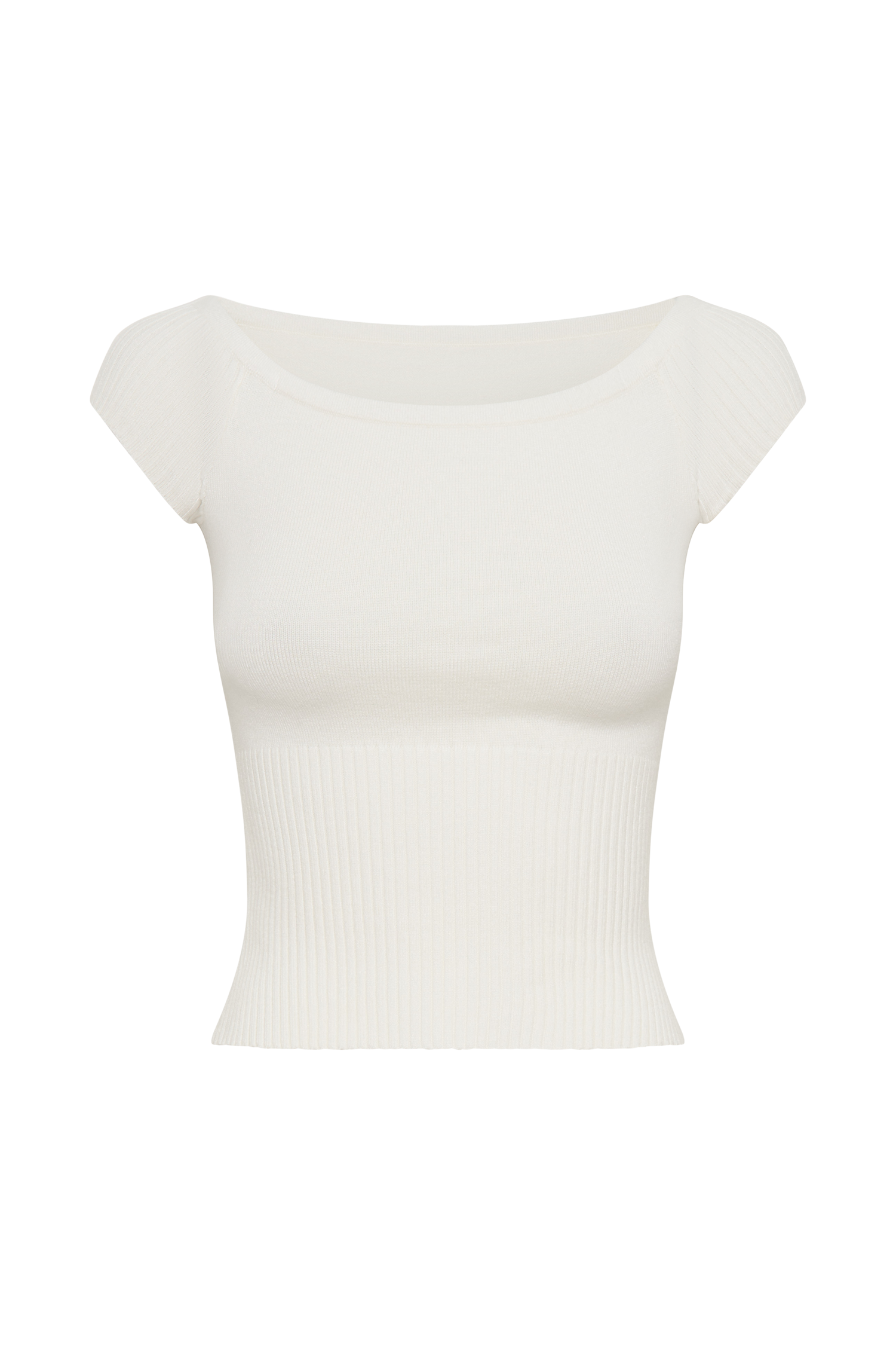 Mathilde Ribbed Knit Off Shoulder Top - Ivory、mySite、solidvoid