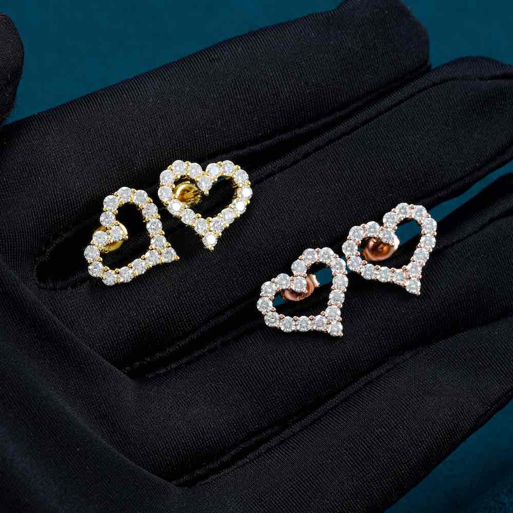Heart Shaped Hollow Moissanite Earrings 14K Gold、mySite、hinf8tx79