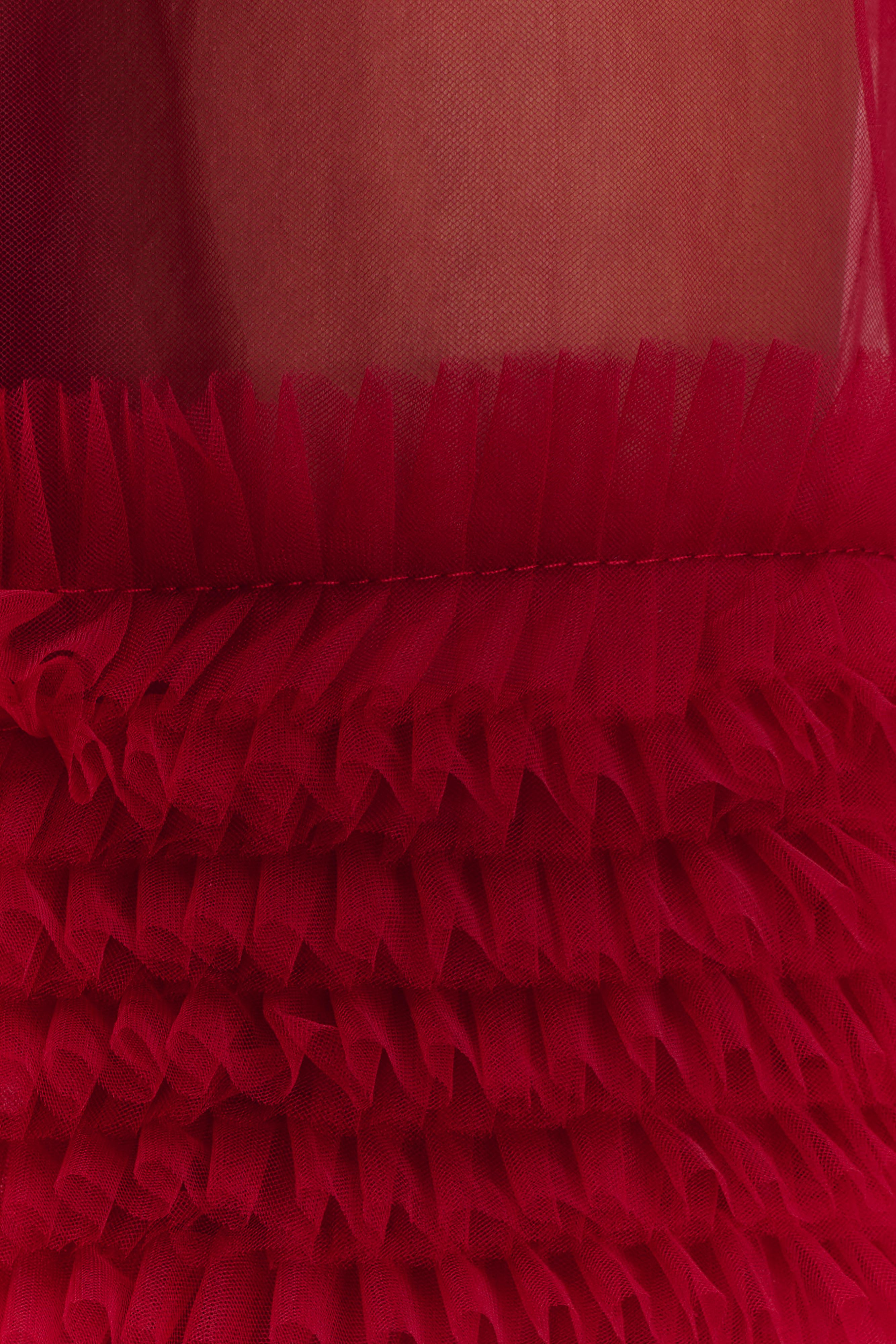 Minka Mesh Ruffle Halter Maxi Dress - Red、mySite、solidvoid