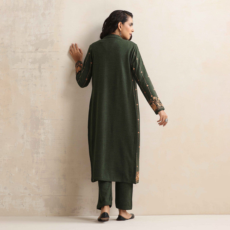 Woolen Kurta Set For Women | Kurta, Pyjama & Jacket | Embroidered | Green、mySite、camillekostekn
