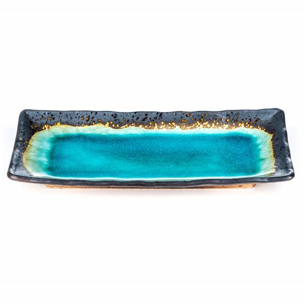 Blue Crackleglaze Large Oblong Sushi Plate - Flat、mySite、topwebapps