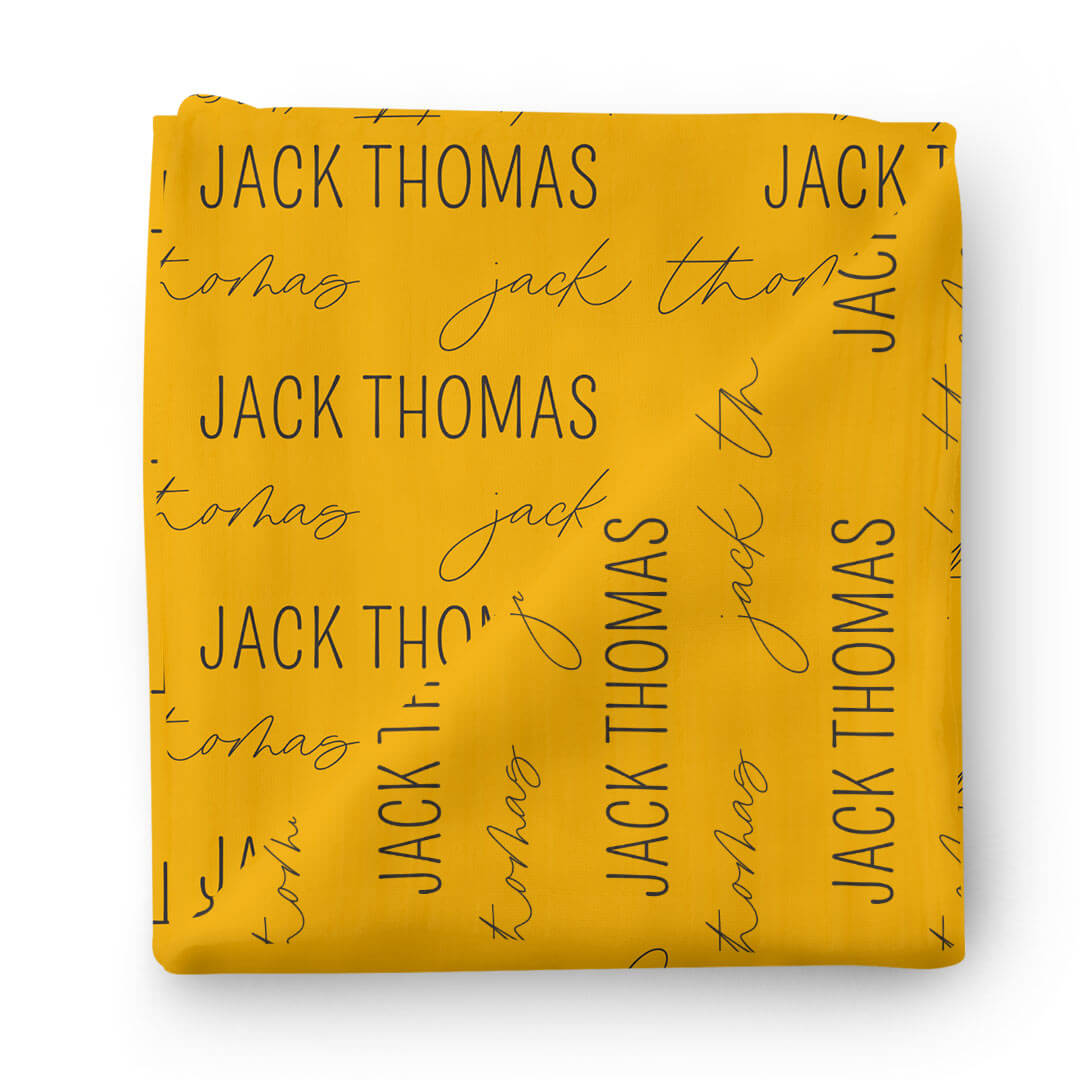  Personalized Gold & Black Swaddle Blanket - Block & Script、mySite、layawaytickets