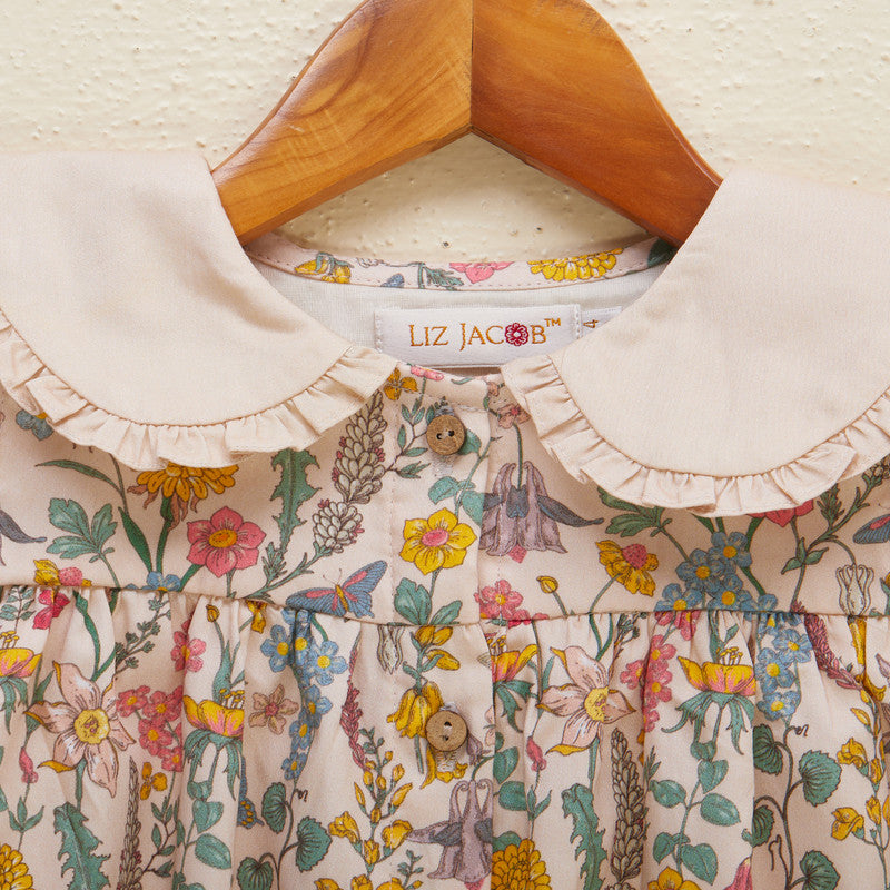 Cotton Satin Floral Dress | Beige、mySite、camillekostekn