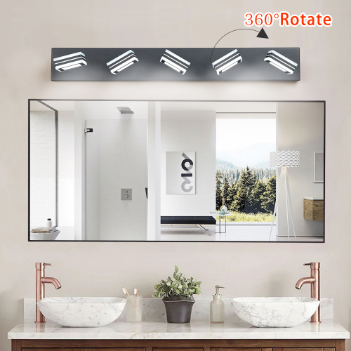 34" Modern 5-Light LED Vanity Light - Sleek Bathroom Wall Fixture, Iron & Acrylic, Dimmable & Energy-Efficient, Ideal for Mirror Lighting、、eastwooduniform