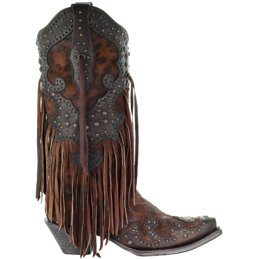 Leopard Print Fringe Snip Toe Cowboy Boots、mySite、gtrtttuynbv