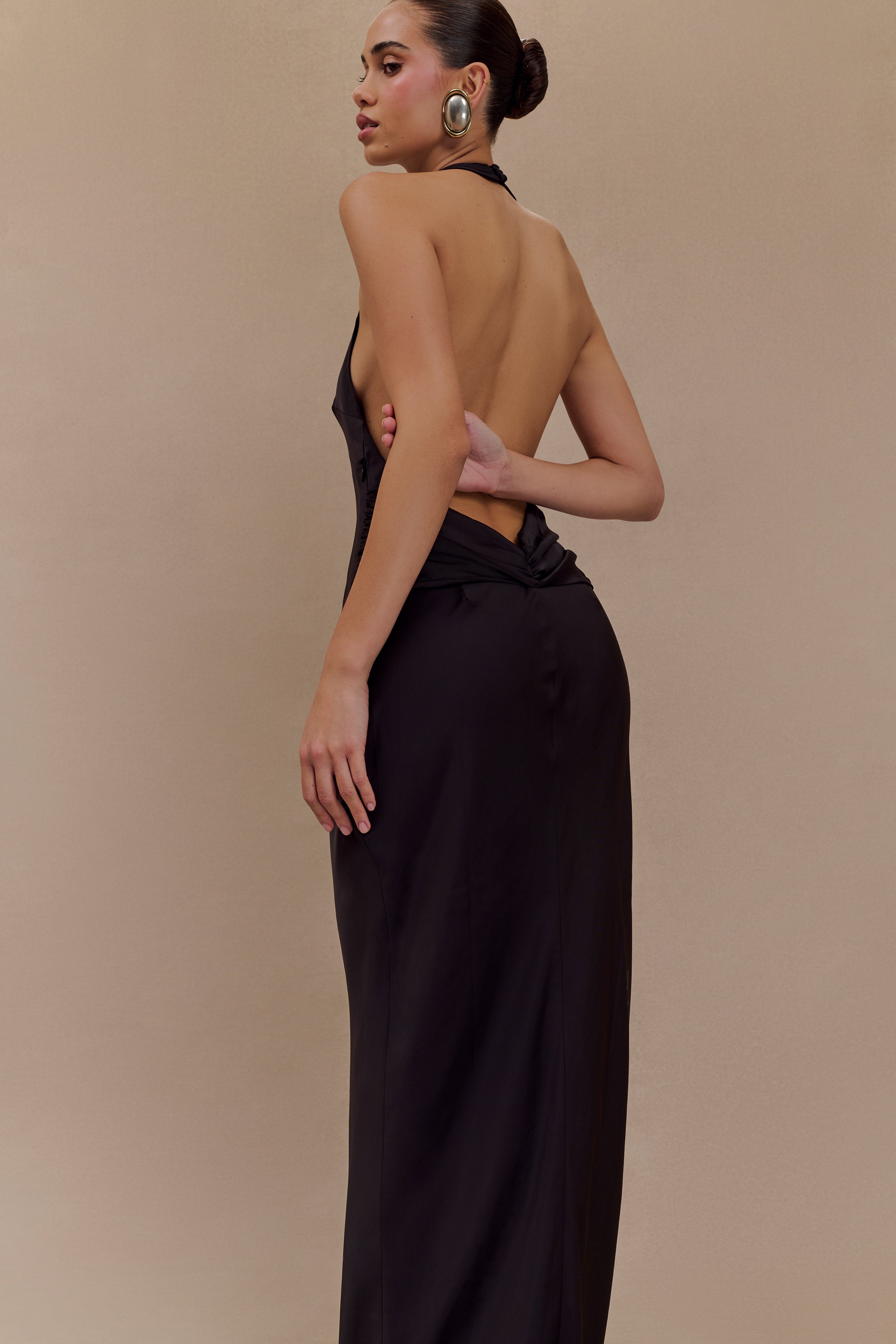 Rinna Satin Halter Maxi Dress - Black、mySite、solidvoid