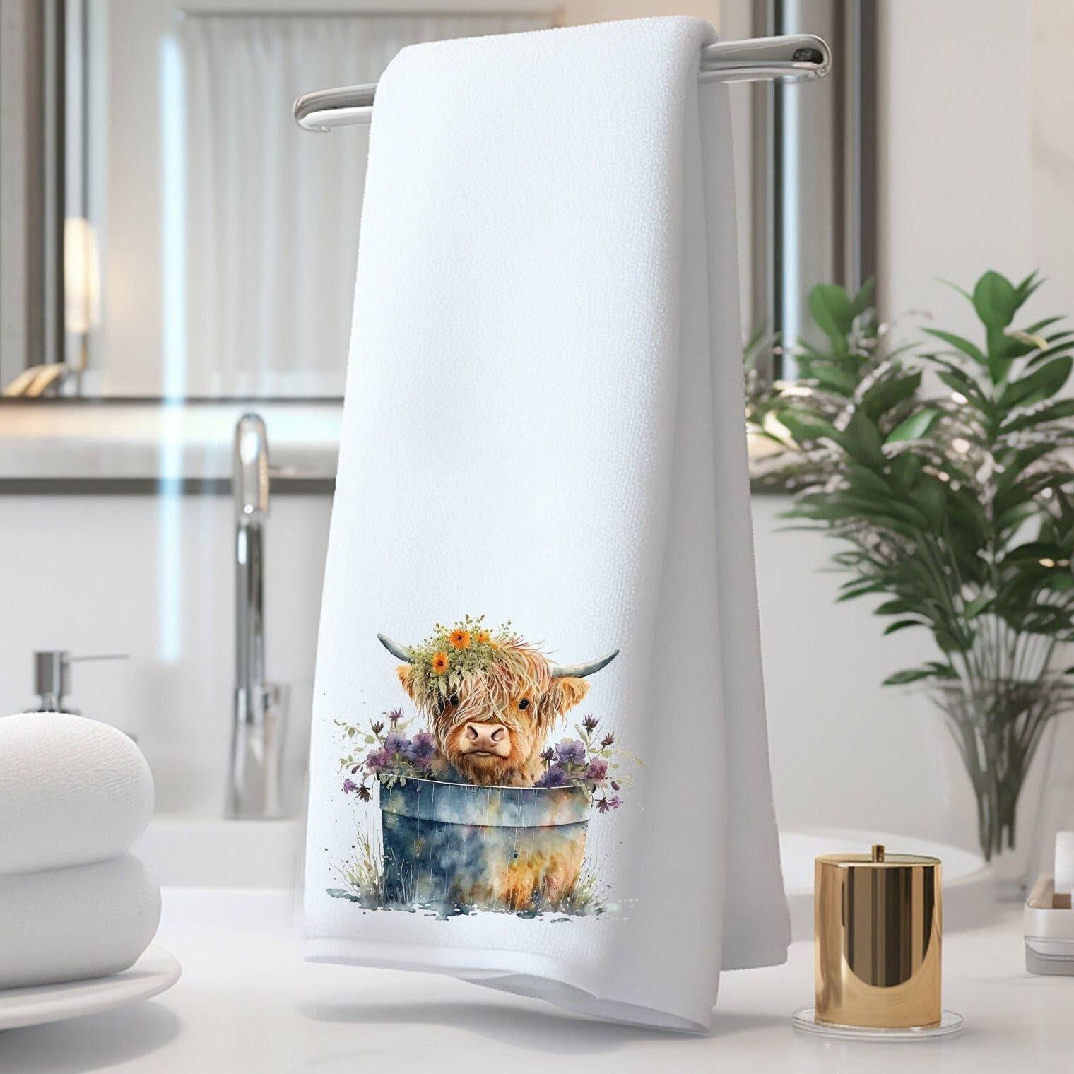 Highland Cow Floral Washtub Terry Cloth Bath Towels for the Cow Lovers!、mySite、g9winljtr