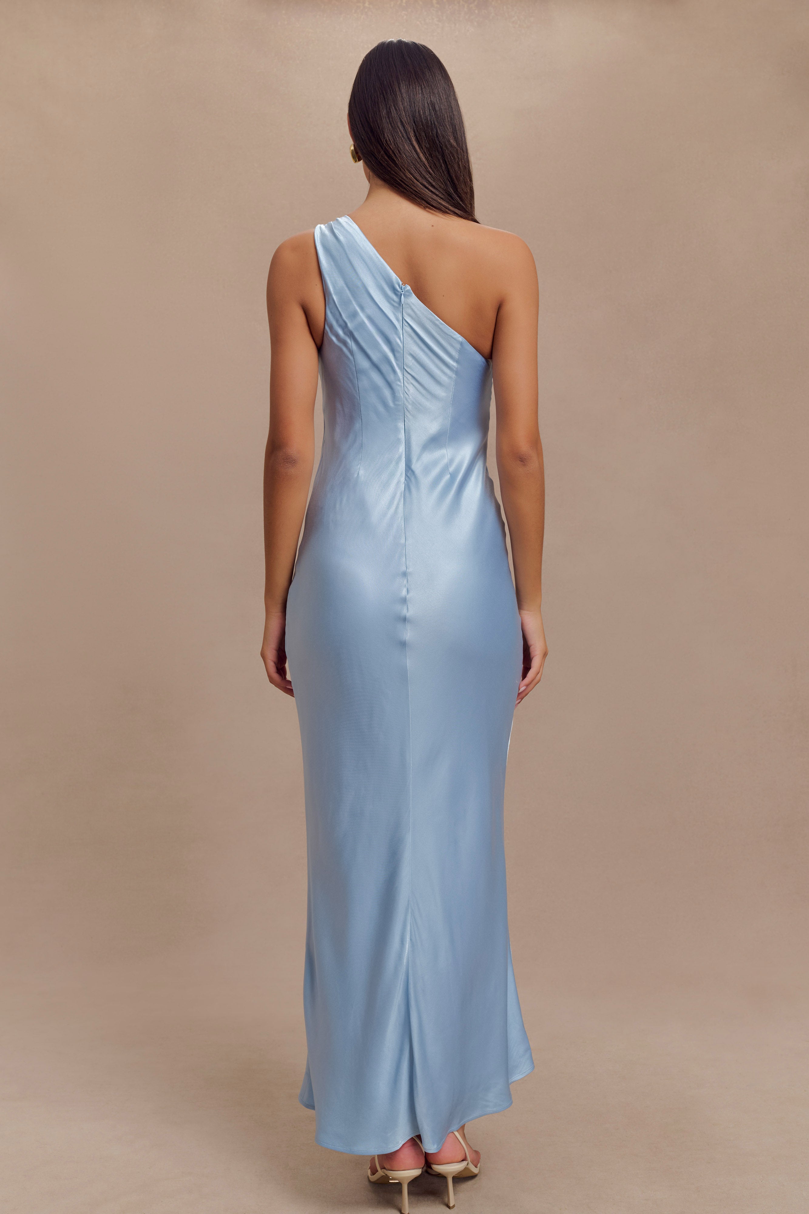 Camille One Shoulder Satin Maxi Dress - Cornflower Blue、mySite、solidvoid