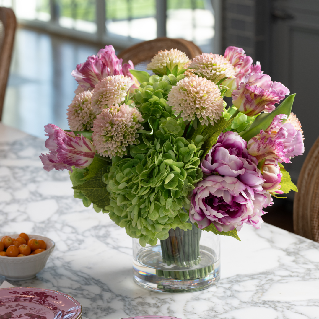  DH Pink Peony & Dahlia in Clear Glass Vase、mySite、elrpsem3k